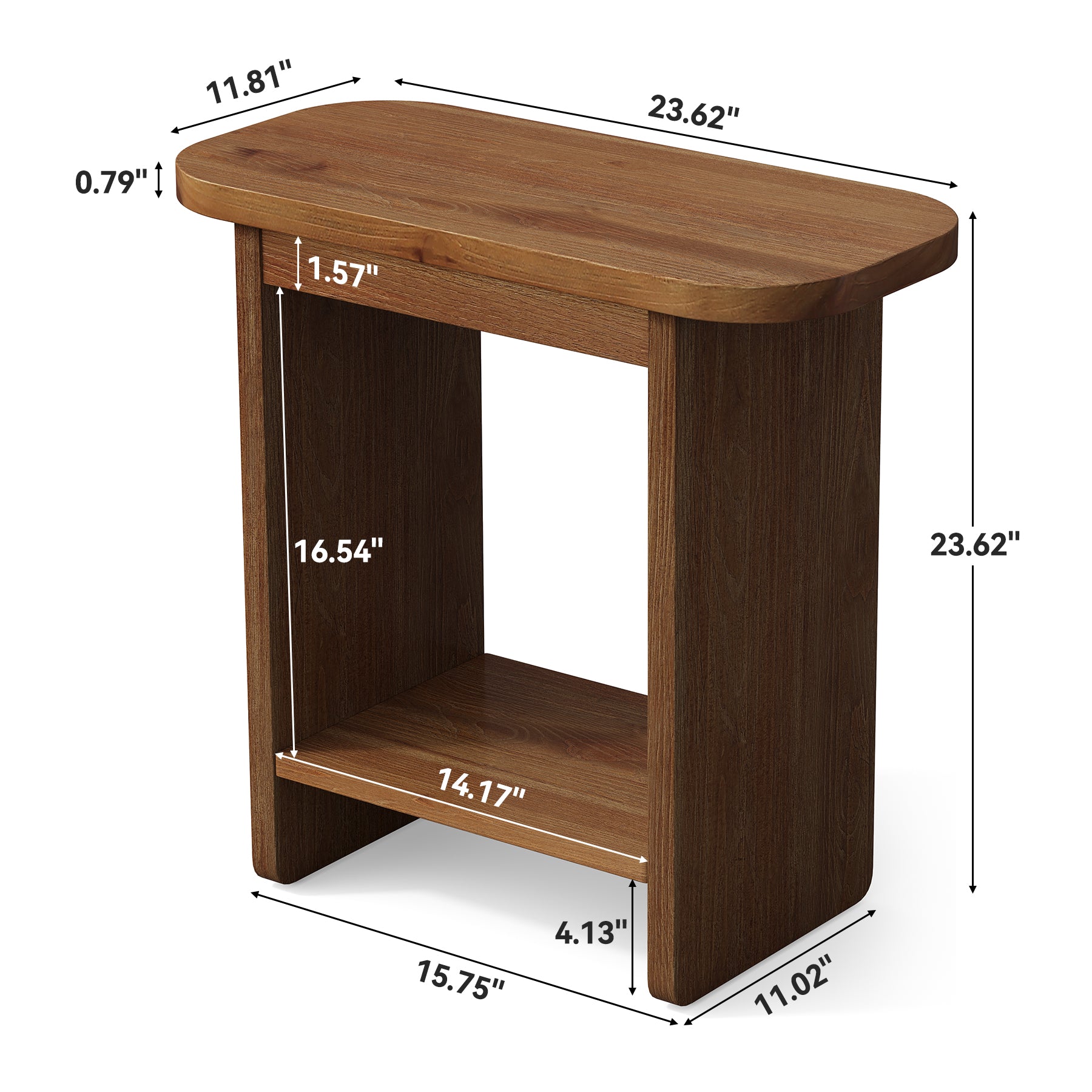 Tribesigns 23.6-Inch Solid Wood Side Table with H-Shaped Frame and 2-Tier Storage Shelf, Farmhouse Narrow End Table for Living Room