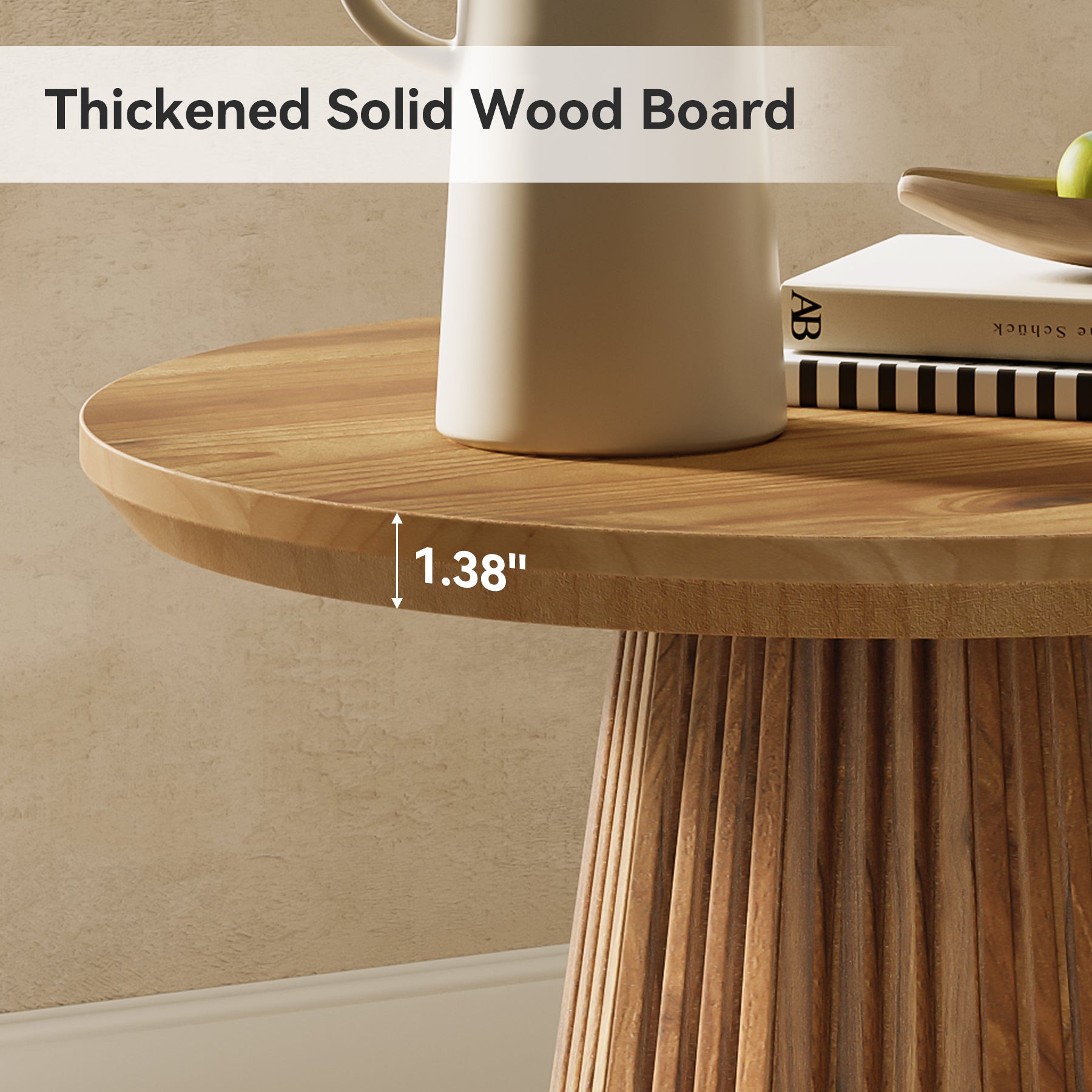 Tribesigns 19.7-Inch Solid Wood End Table with Fluted Base, Small Round Side Table for Small Spaces