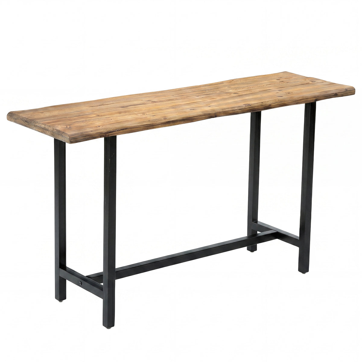 63 Inch Solid Wood Bar Table with Metal Footrest, Counter Height Dining Table for Home and Office
