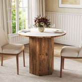 31.5 Inch Round Dining Table for 2–3, Sintered Stone Bistro Table with Solid Wood Base 3