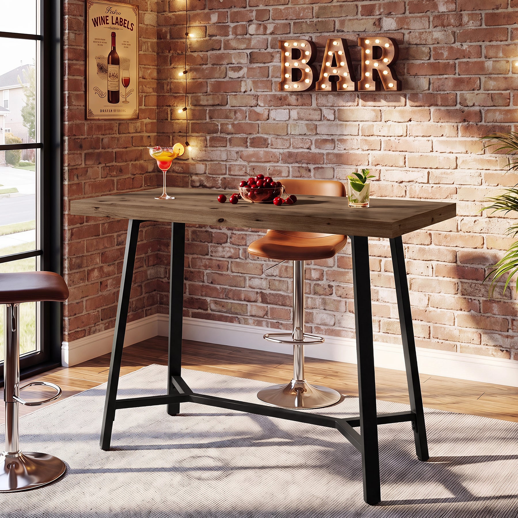 Tribesigns 41.3-Inch Solid Wood Bar Table with Footrest, Industrial Pub Table for Small Kitchens