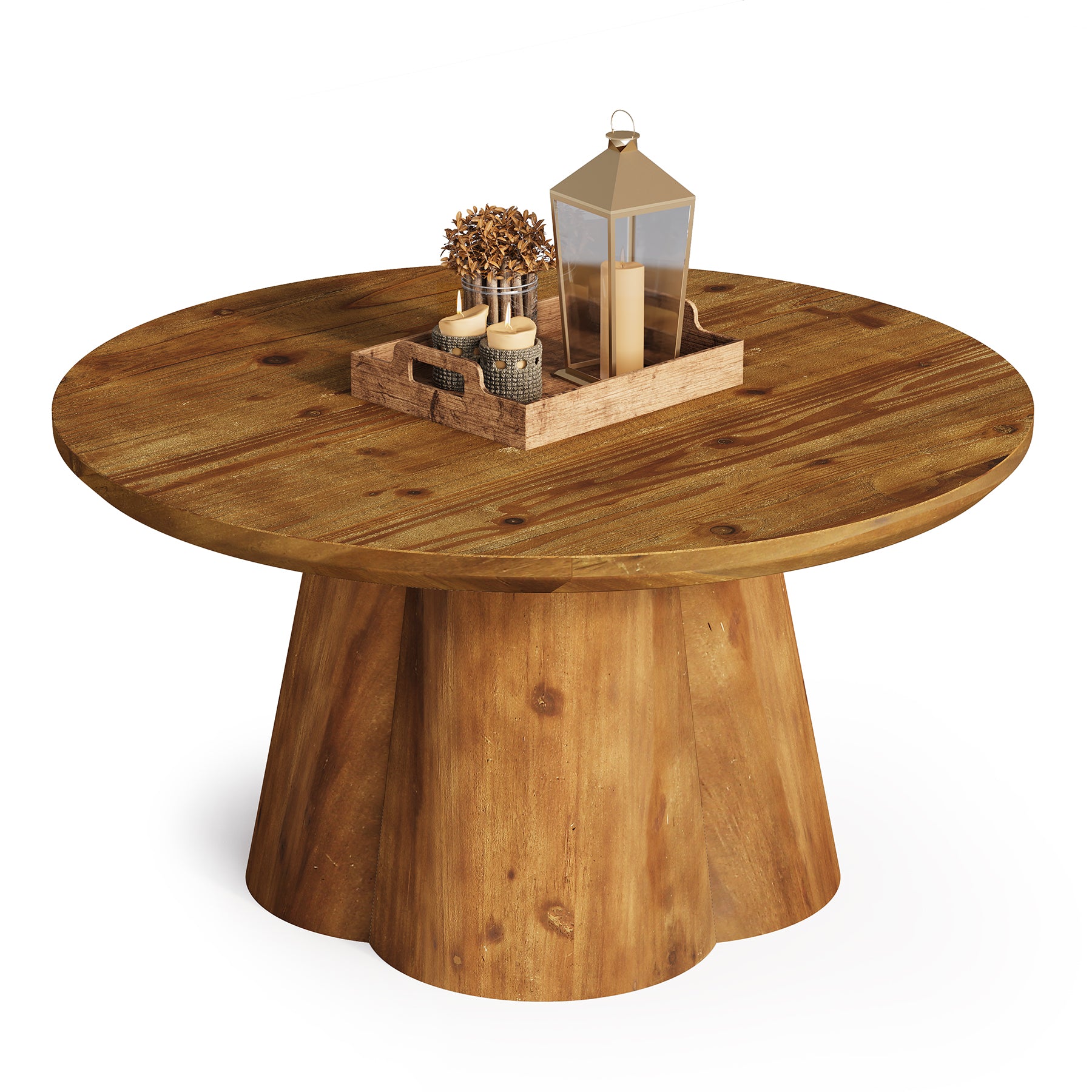 31.5-Inch Solid Wood Round Coffee Table, Farmhouse Center Table for Living Room