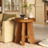 Solid Wood Round Side Table with Heavy-Duty Legs, Farmhouse End Table for Living Room 3