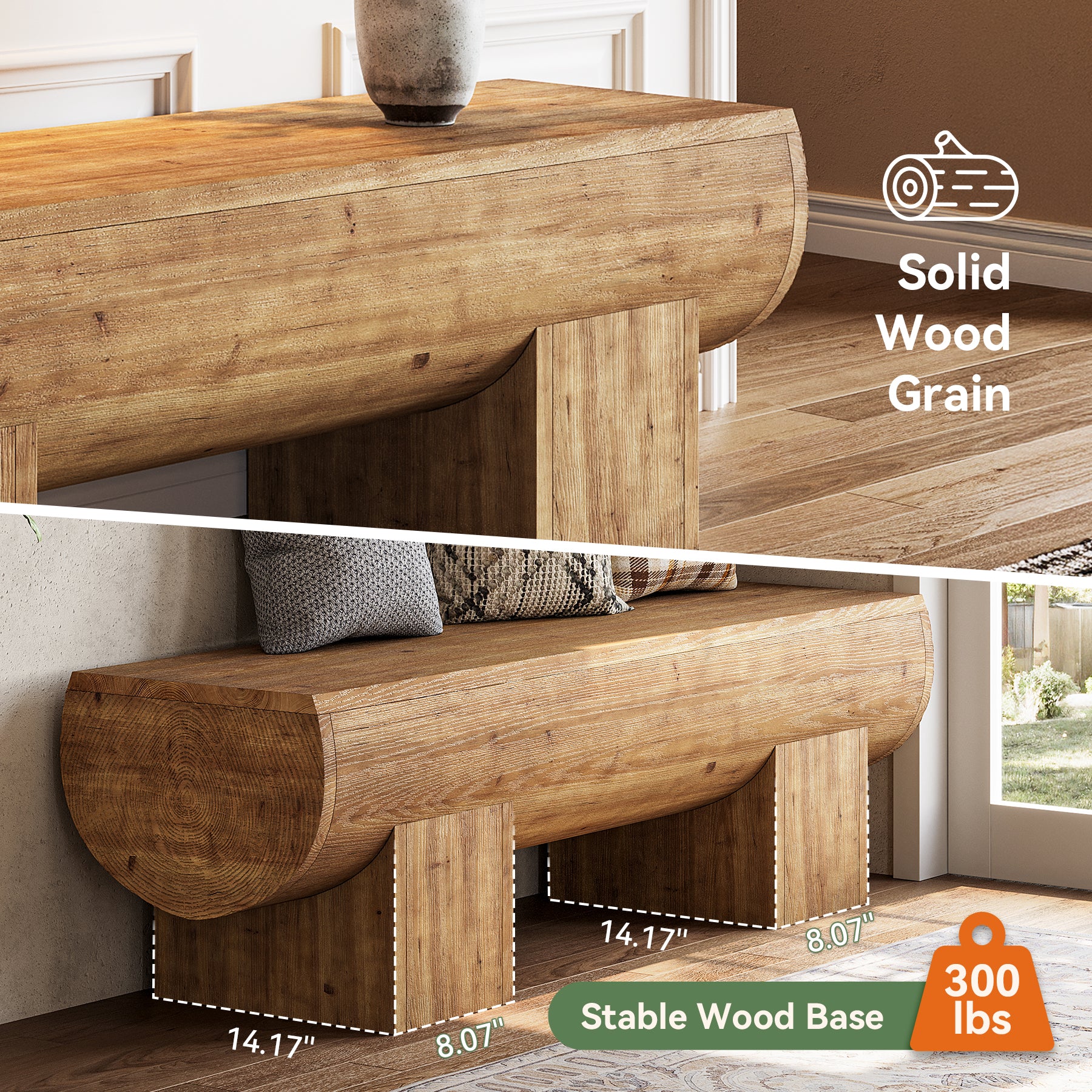 47-Inch Solid Wood Dining Bench, Farmhouse Entryway Shoe Bench