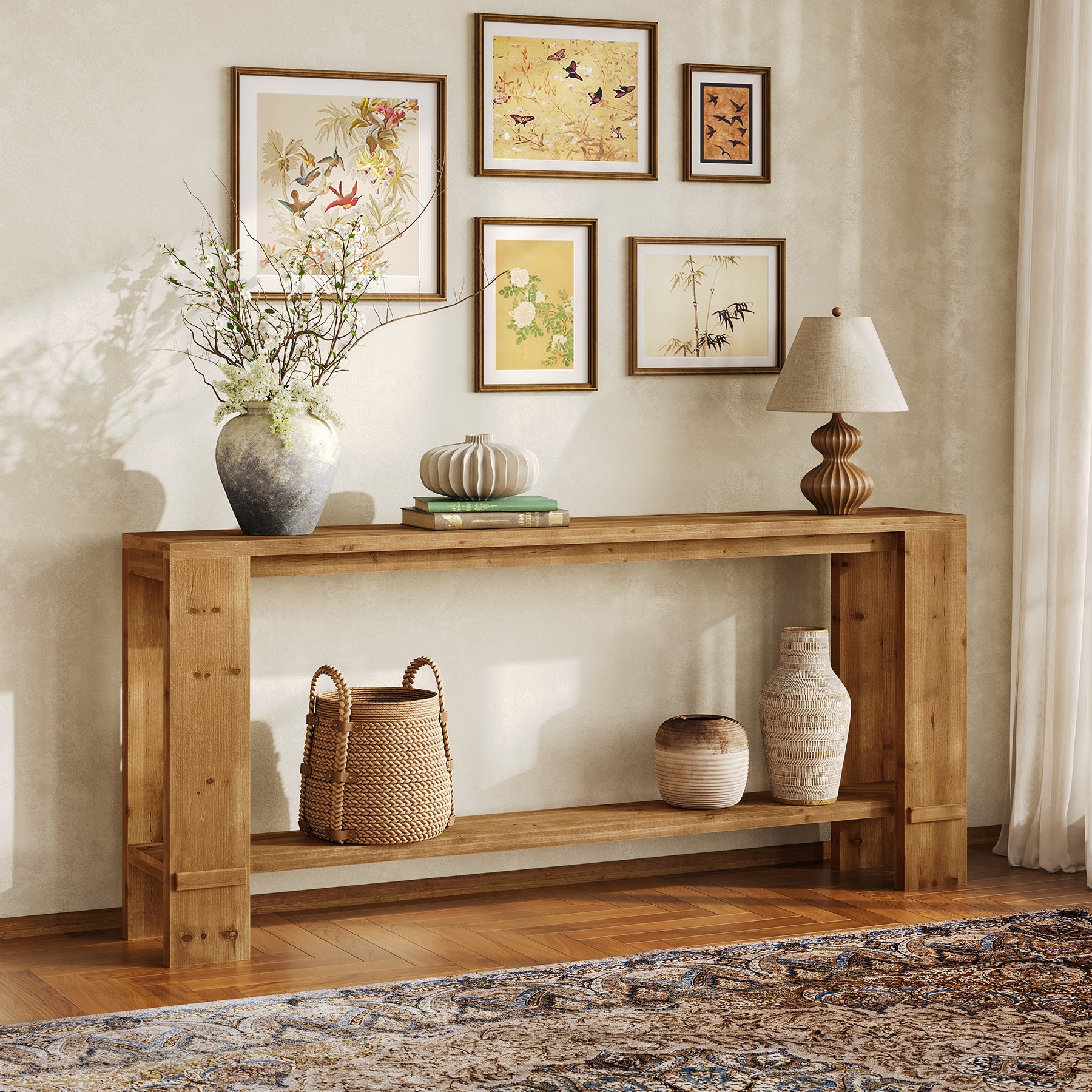 Tribesigns 70.9-Inch Solid Wood Console Table, 2-Tier Hallway Table