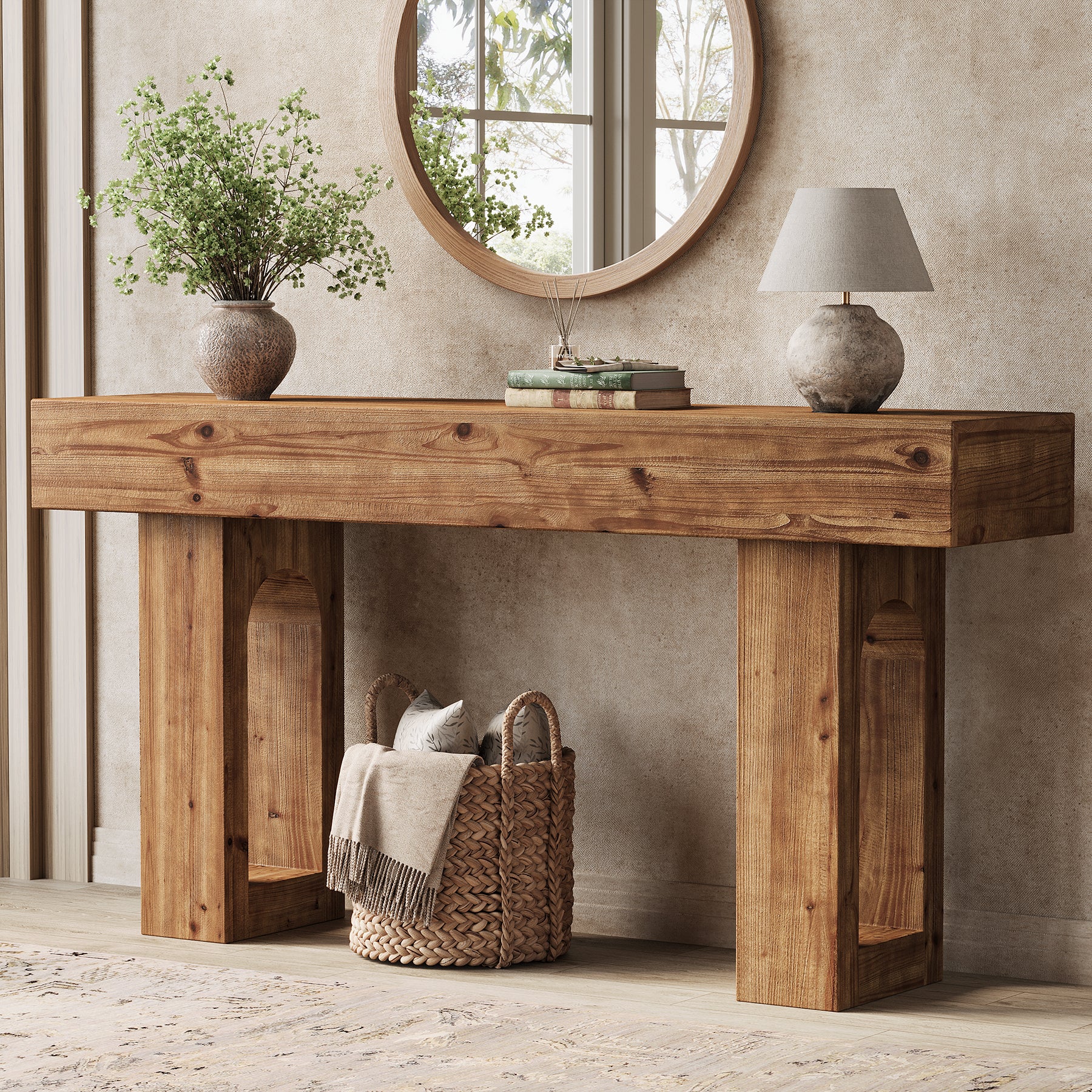 63" Solid Wood Console Table for Entryway, Farmhouse Sofa Table Behind Couch for Living Room