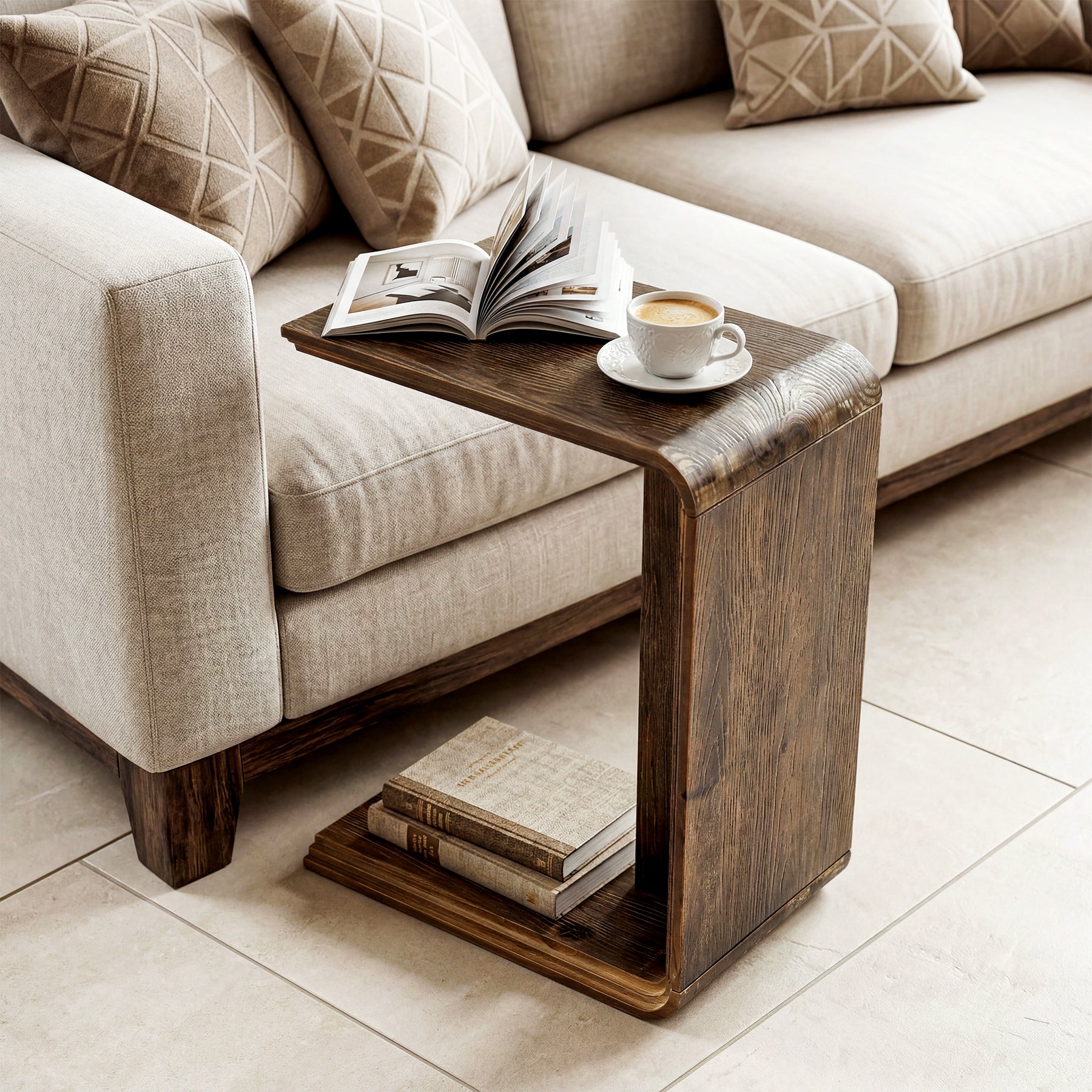 Tribesigns C-Shaped Solid Wood End Table for Small Spaces, Narrow Sofa Side Table for Living Room