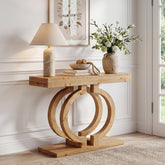 43.3-Inch Solid Wood Console Table with Double-Circle Base, Narrow Entryway Accent Table for Hallway 3