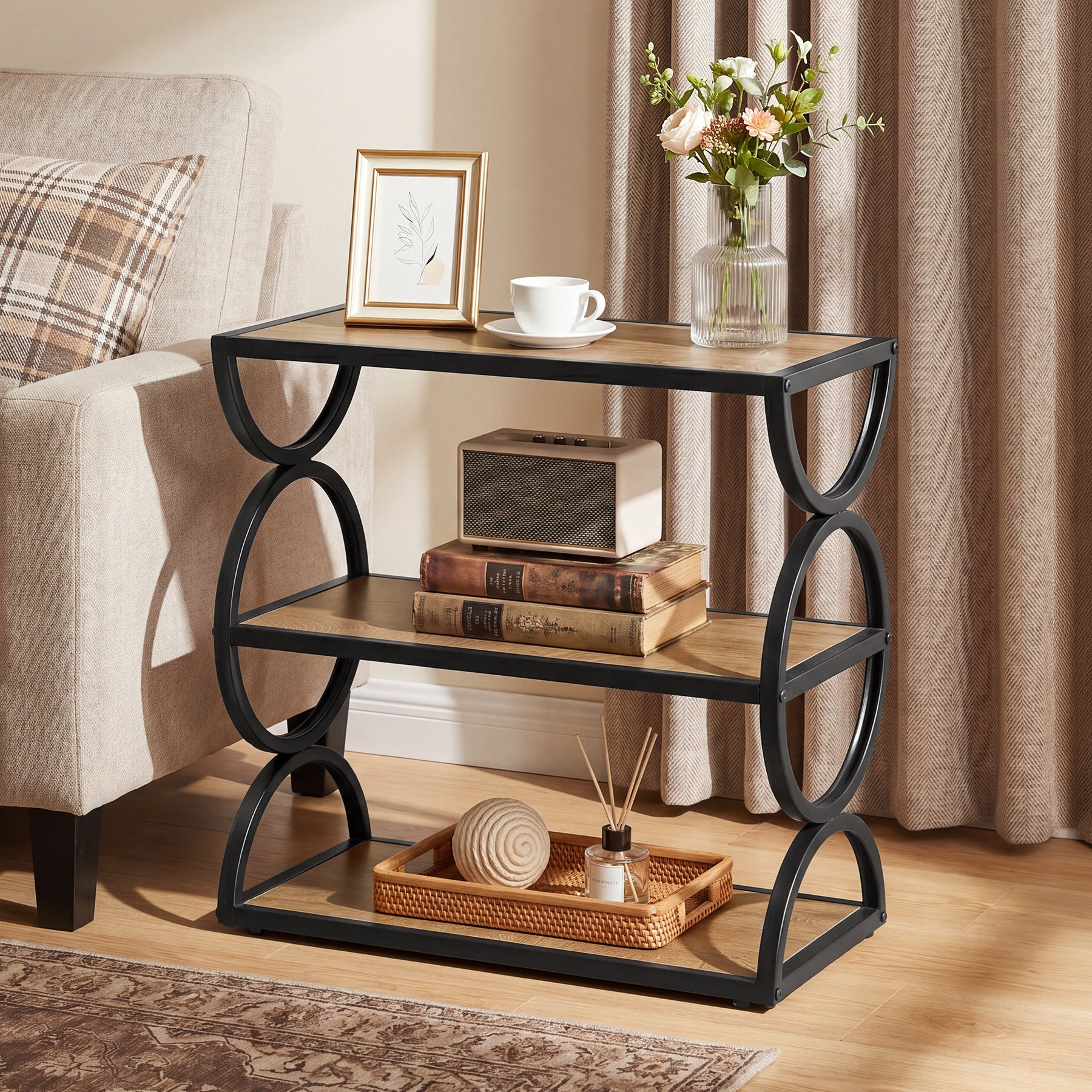 Tribesigns 23.6-Inch 3-Tier End Table with Circular Side Frame, Narrow Industrial Side Table with Storage Shelves for Living Room