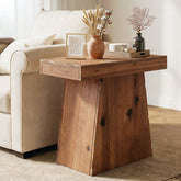 Tribesigns 23.6 Inch Solid Wood Side Table with Trapezoid Base, Rustic End Table for Small Spaces 3