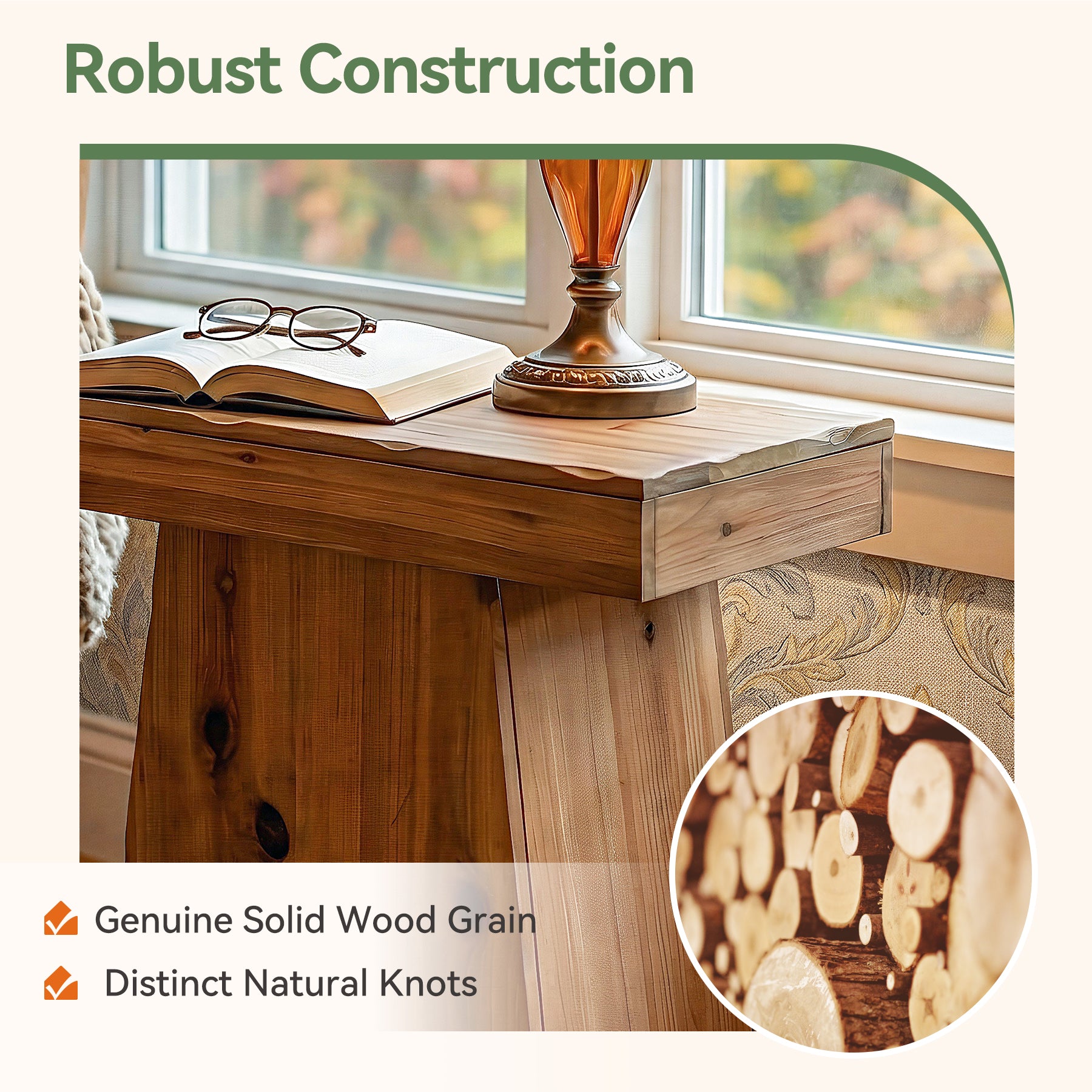 Tribesigns 23.6 Inch Solid Wood Side Table with Trapezoid Base, Rustic End Table for Small Spaces