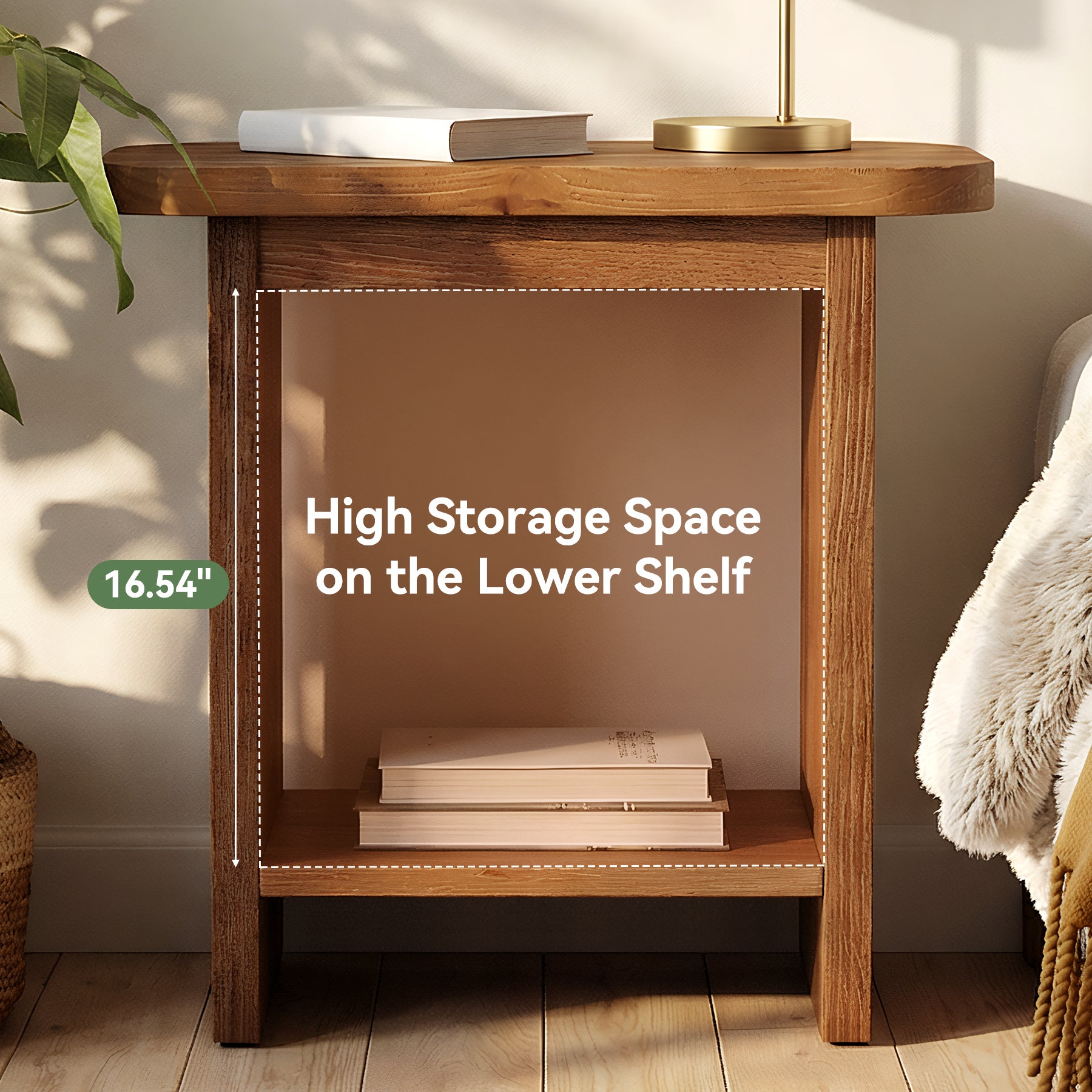 Tribesigns 23.6-Inch Solid Wood Side Table with H-Shaped Frame and 2-Tier Storage Shelf, Farmhouse Narrow End Table for Living Room