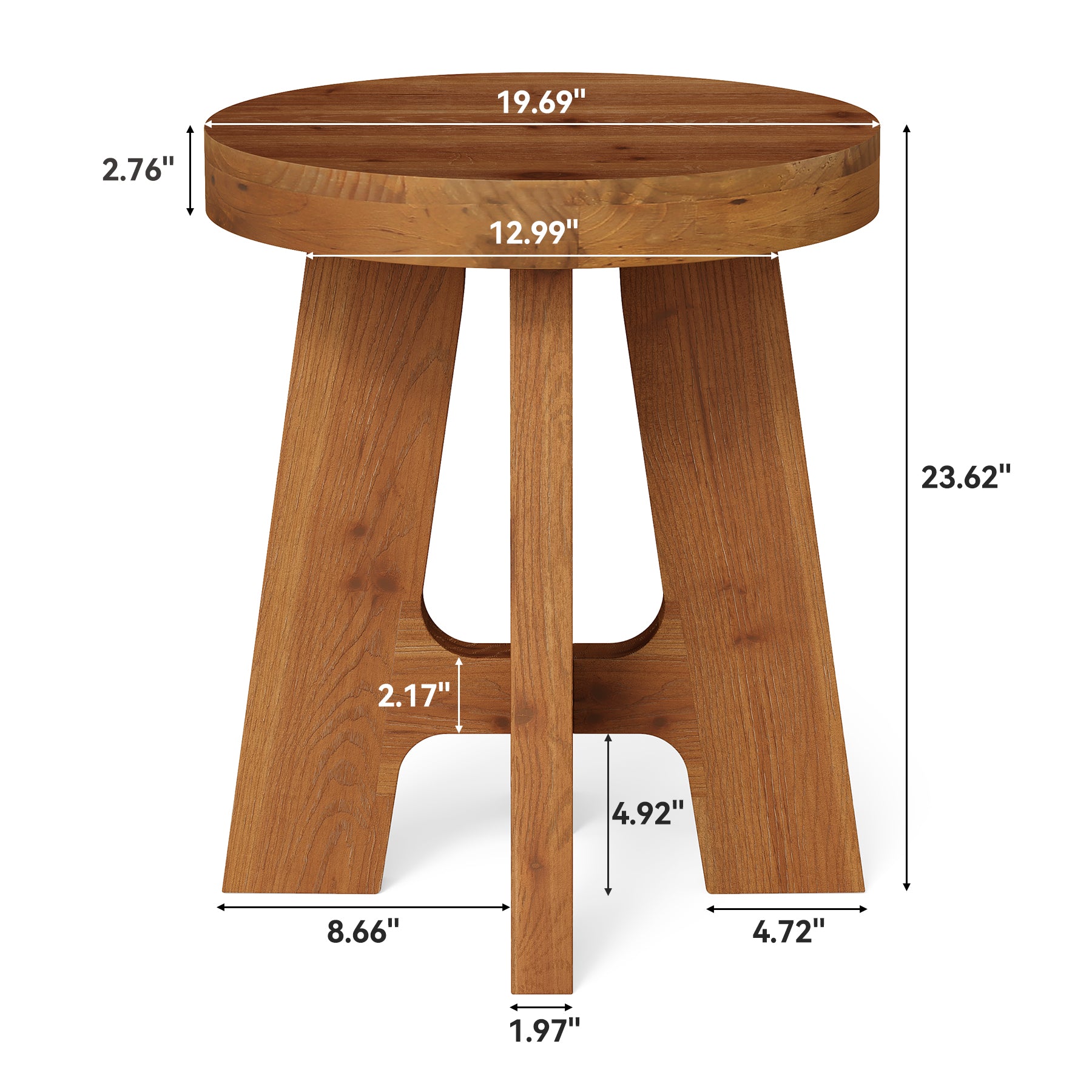 Solid Wood Round Side Table with Heavy-Duty Legs, Farmhouse End Table for Living Room