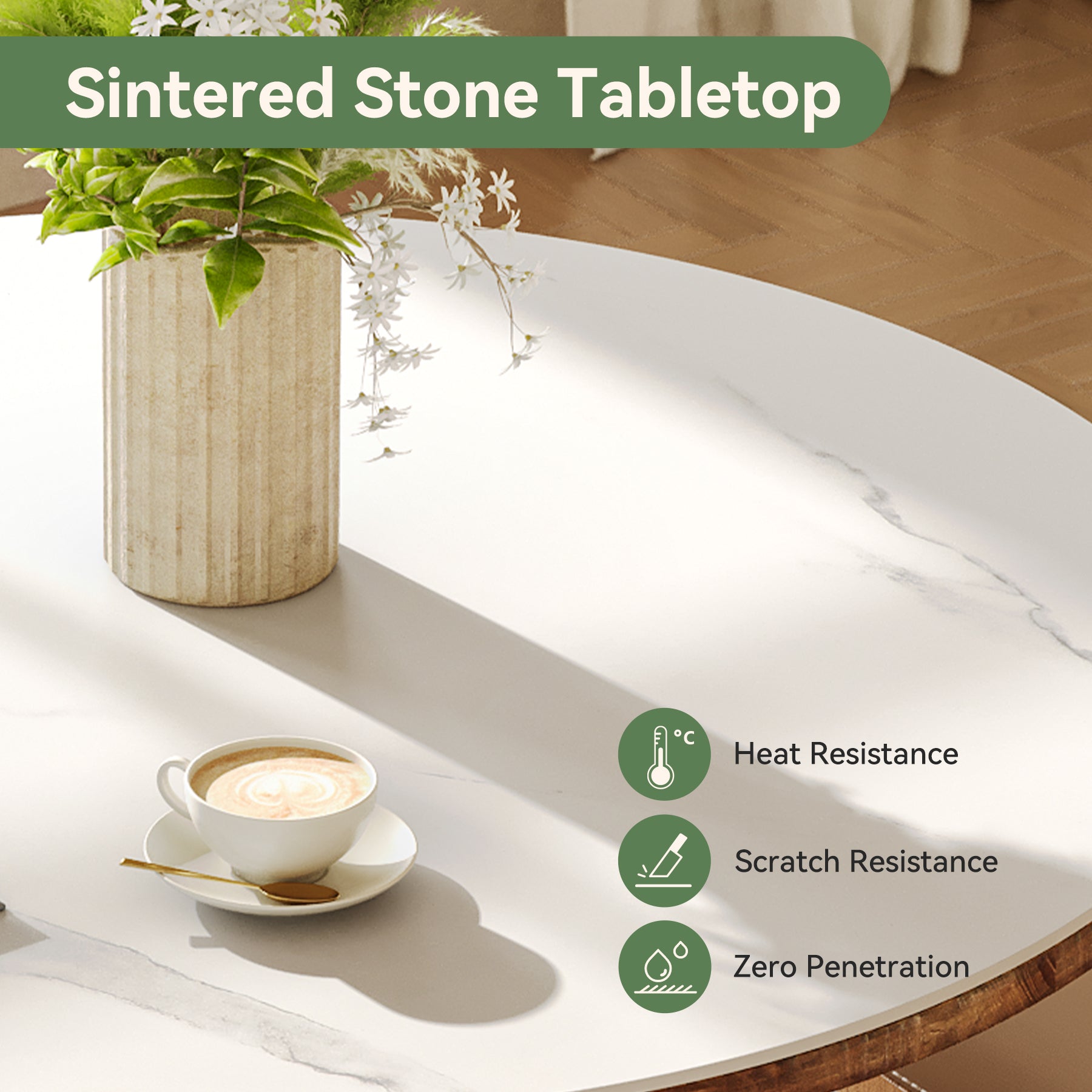 31.5 Inch Round Dining Table for 2–3, Sintered Stone Bistro Table with Solid Wood Base