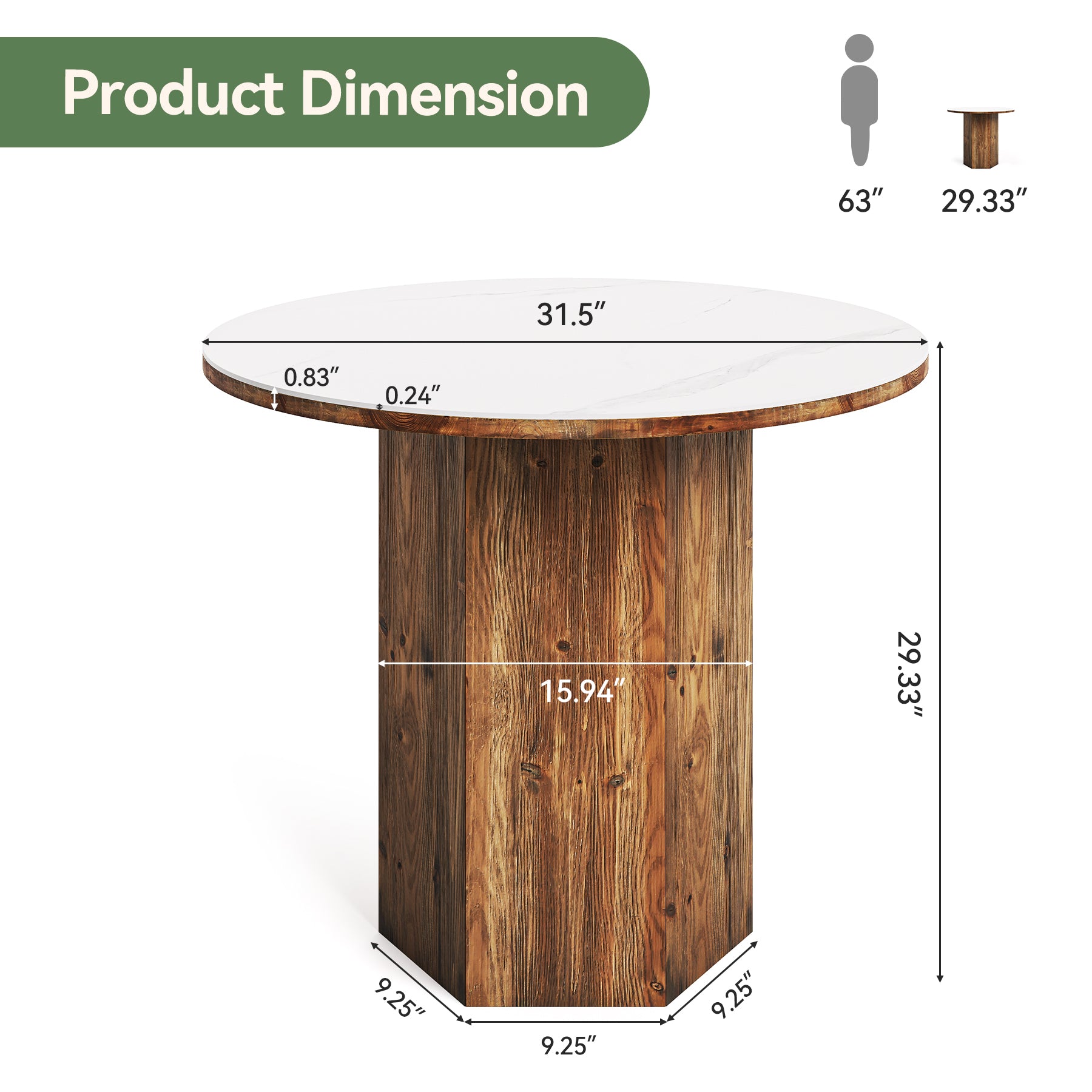 31.5 Inch Round Dining Table for 2–3, Sintered Stone Bistro Table with Solid Wood Base