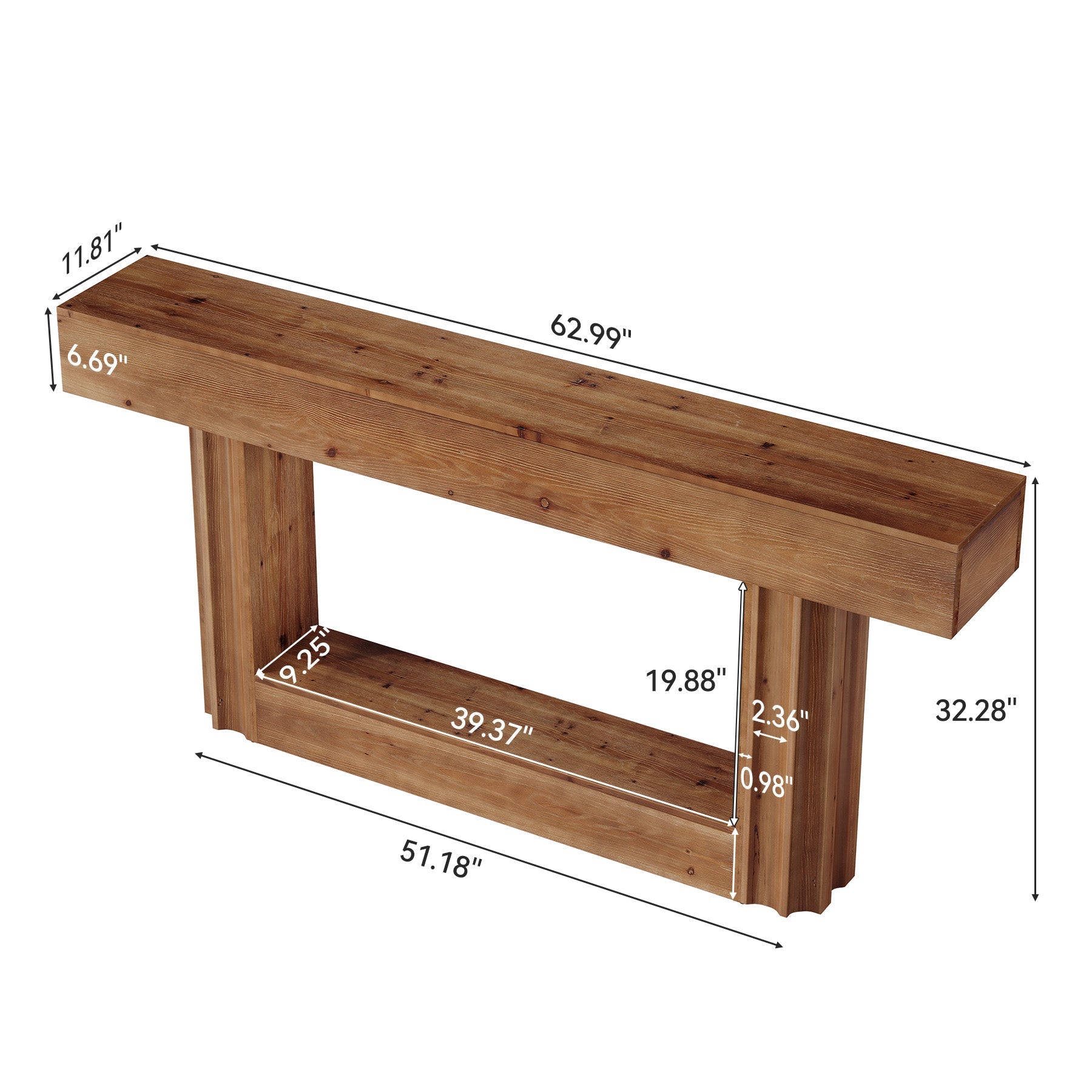 63-Inch Solid Wood Console Table with 2-Tier Storage Shelf, Farmhouse Sofa Entryway Table for Hallway