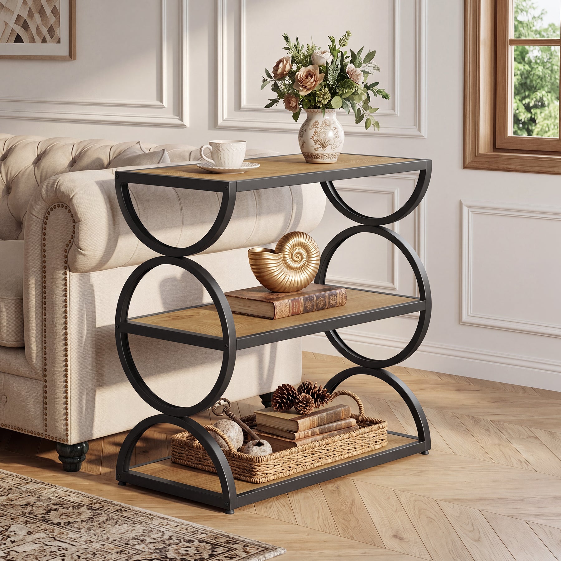 Tribesigns 23.6-Inch 3-Tier End Table with Circular Side Frame, Narrow Industrial Side Table with Storage Shelves for Living Room