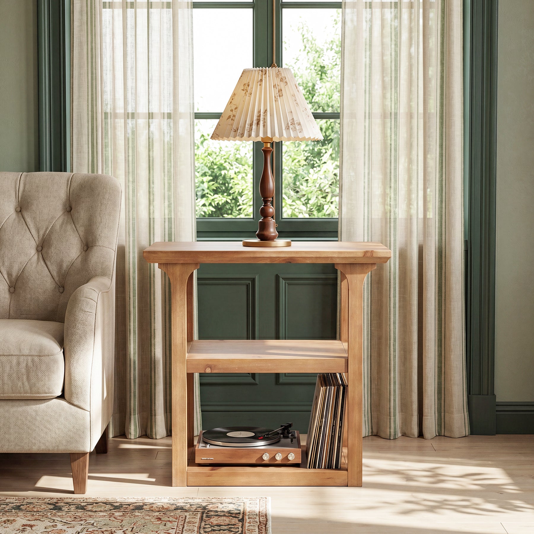 Tribesigns 23.6-Inch Solid Wood End Table with 3-Tier Storage, Farmhouse Side Table for Living Room