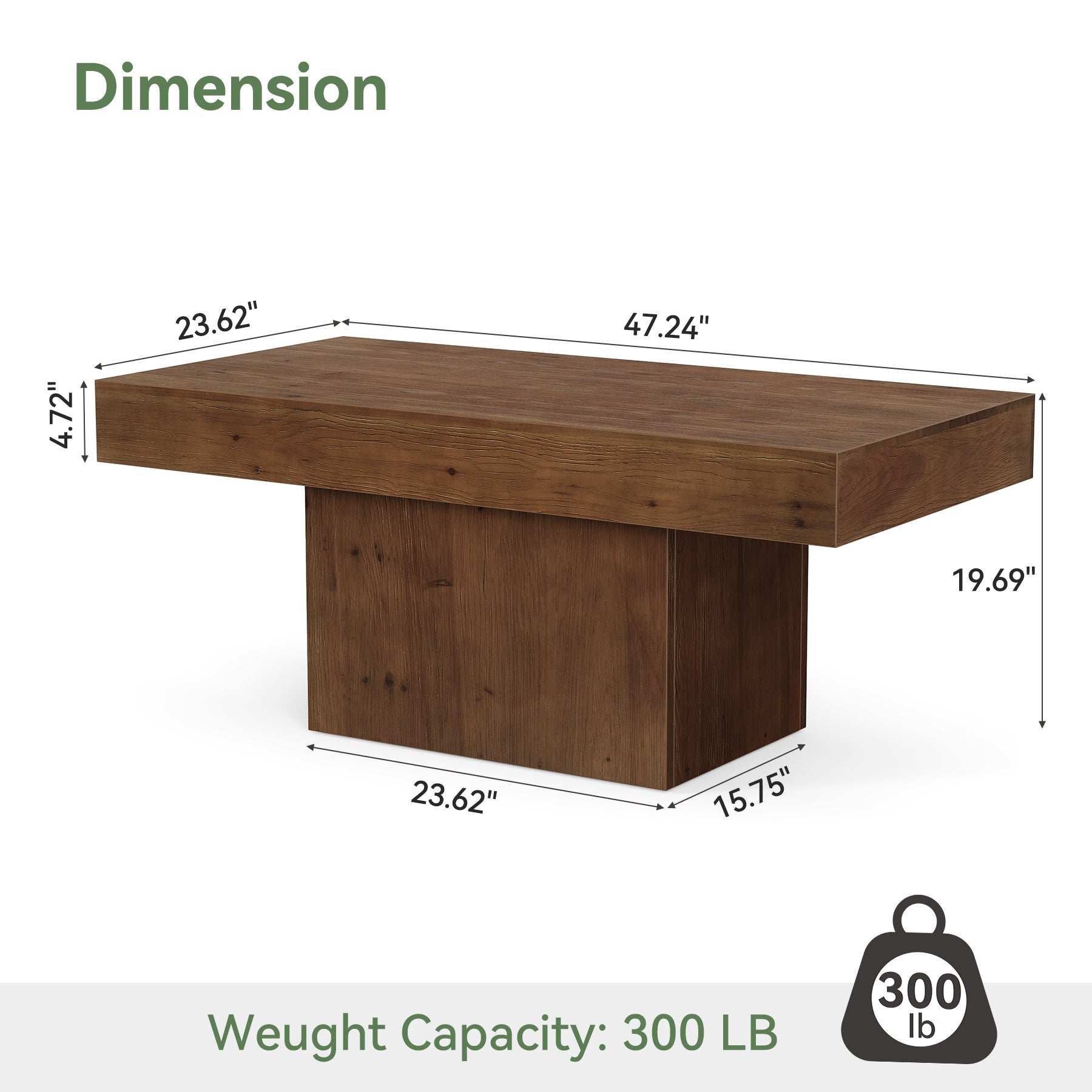 Tribesigns 47.24-Inch Solid Wood Coffee Table, Mid Century Modern Rectangle Center Table with Wooden Pedestal for Living Room