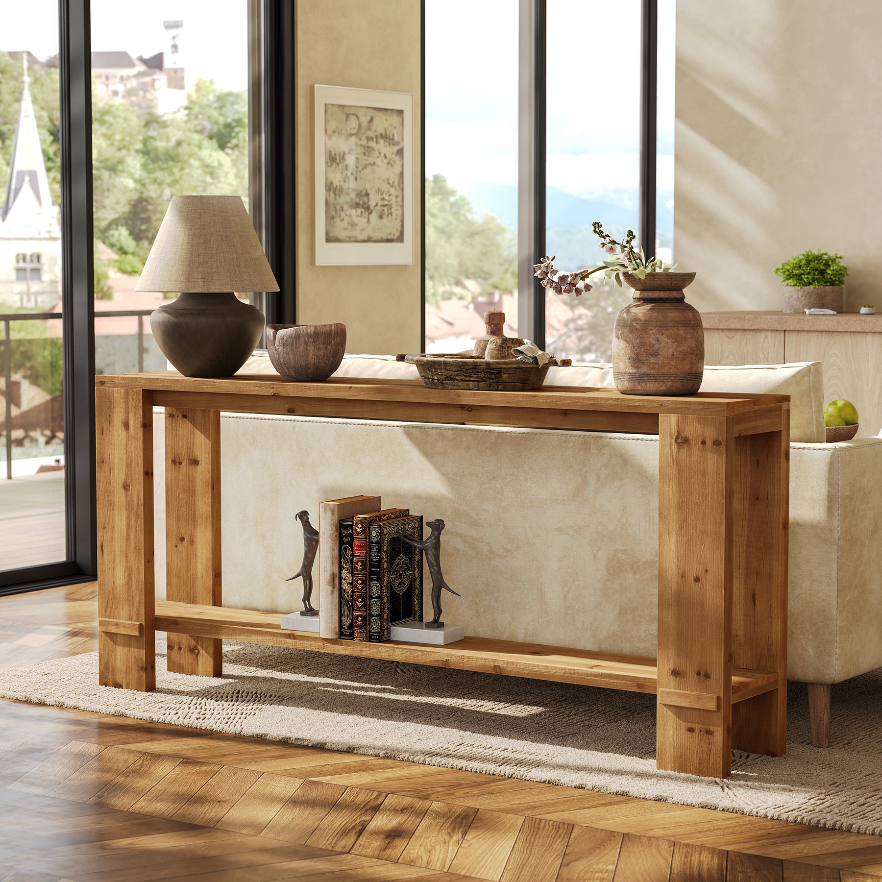 Tribesigns 70.9-Inch Solid Wood Console Table, 2-Tier Hallway Table