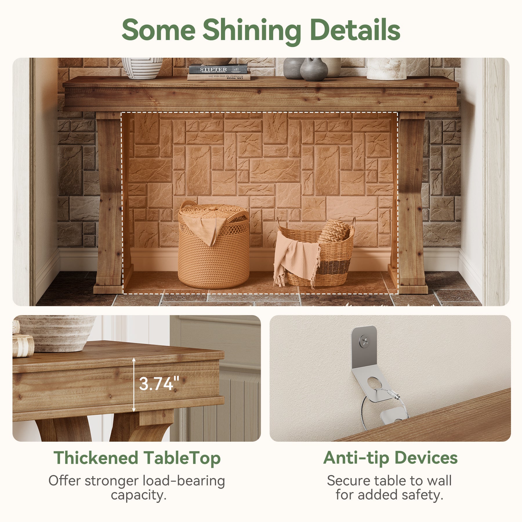 63 Inch Solid Wood Console Table, Farmhouse Narrow Entryway Sofa Table