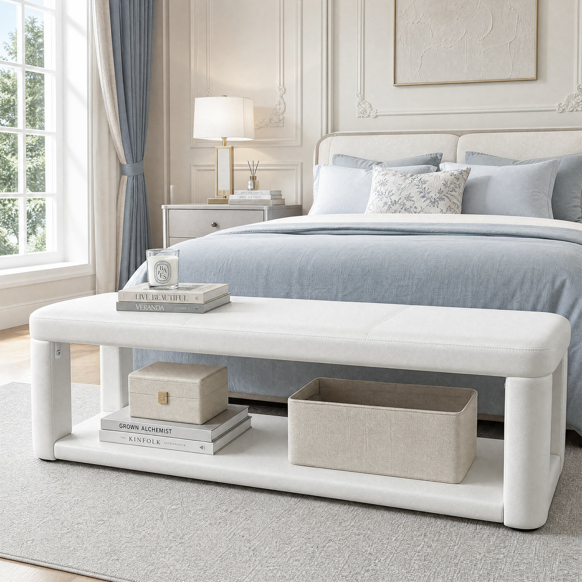 Tribesigns 55.12-Inch Upholstered Storage Bench, Padded End of Bed Bench for Bedroom and Entryway