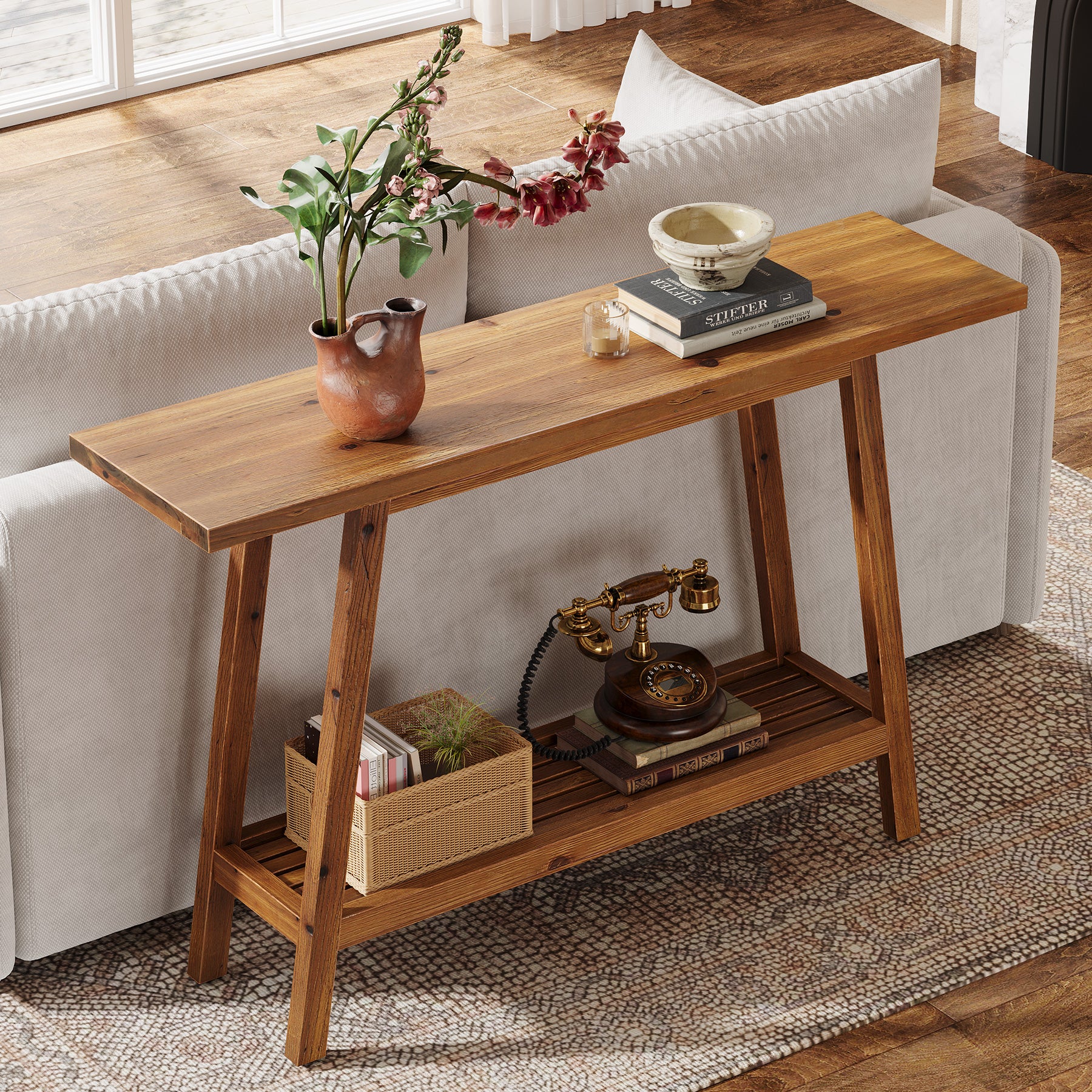 Tribesigns 41.3" Solid Wood Console Table, 2-Tier Entryway Table for Hallway