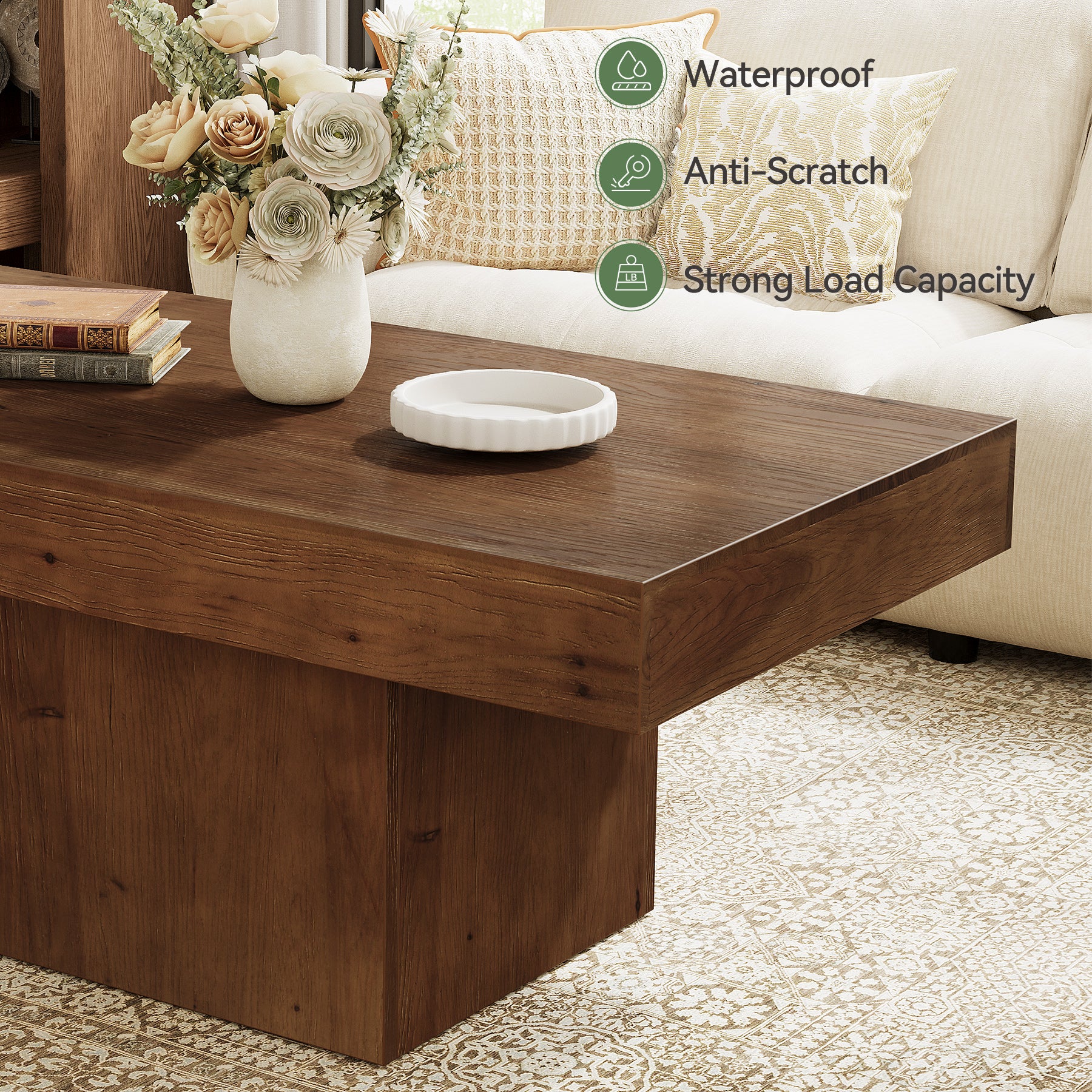 Tribesigns 47.24-Inch Solid Wood Coffee Table, Mid Century Modern Rectangle Center Table with Wooden Pedestal for Living Room
