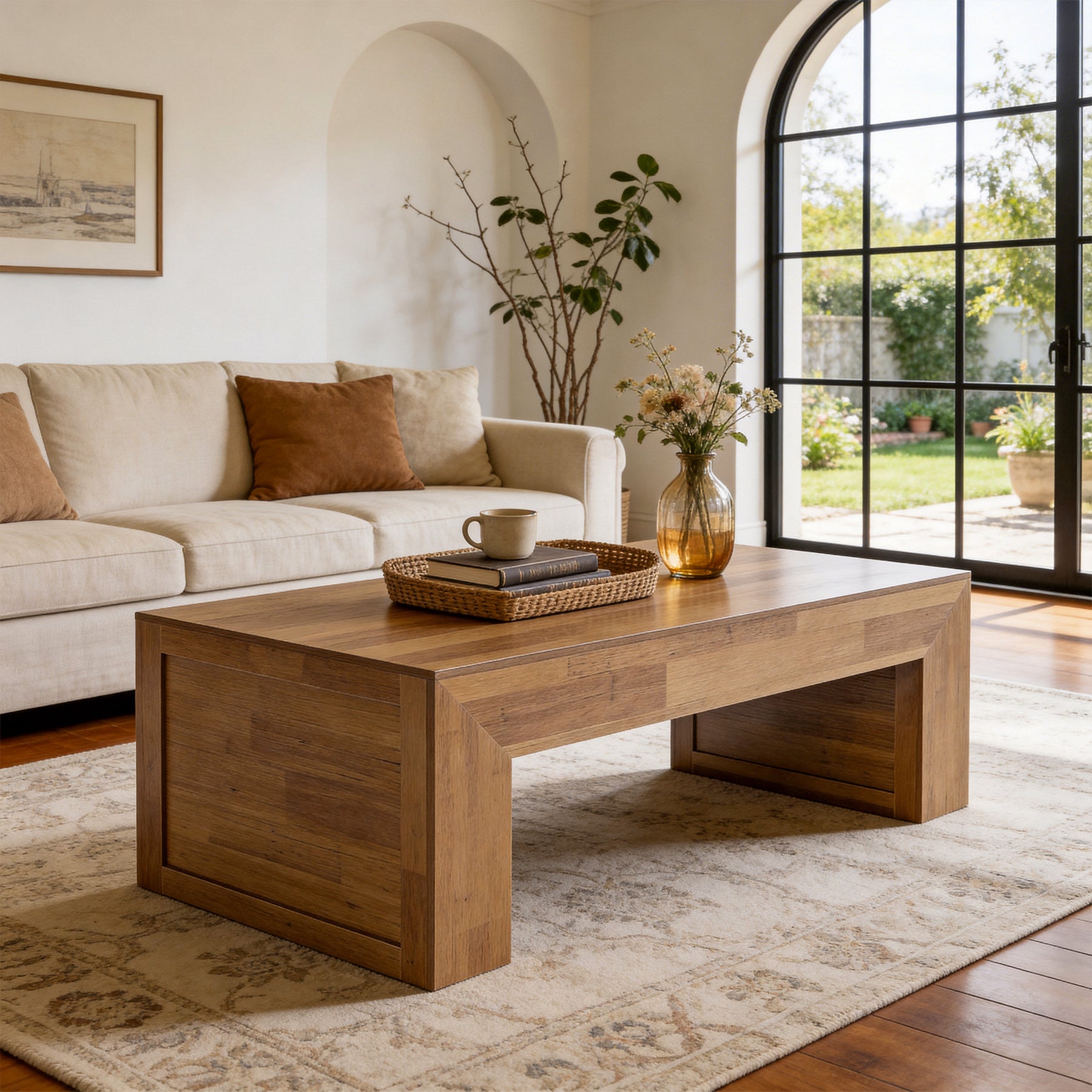 Tribesigns 47.2-Inch Farmhouse Coffee Table, Rectangular Table with Thick Panel Base