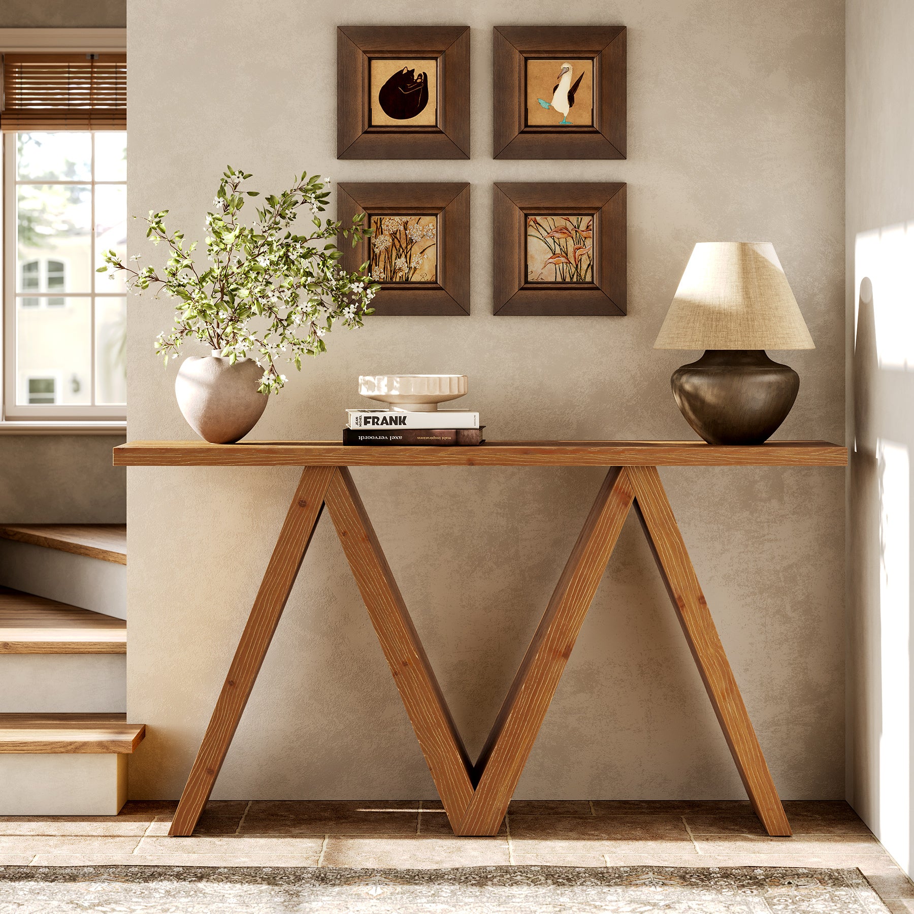 Tribesigns 63-Inch Solid Wood Console Table, Farmhouse Entryway Sofa Table with M-Shaped Base for Living Room and Hallway