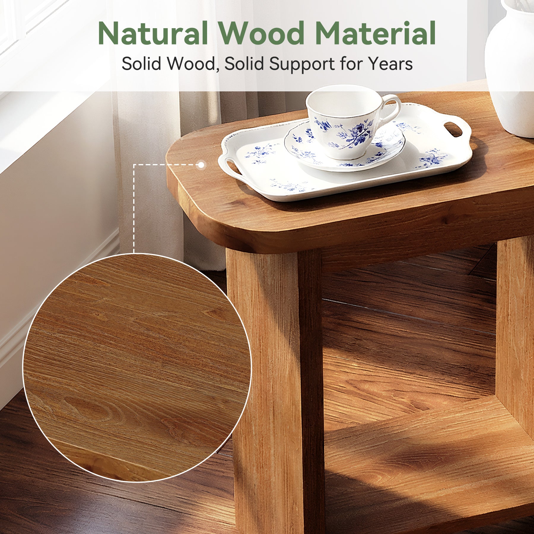 Tribesigns 23.6-Inch Solid Wood Side Table with H-Shaped Frame and 2-Tier Storage Shelf, Farmhouse Narrow End Table for Living Room