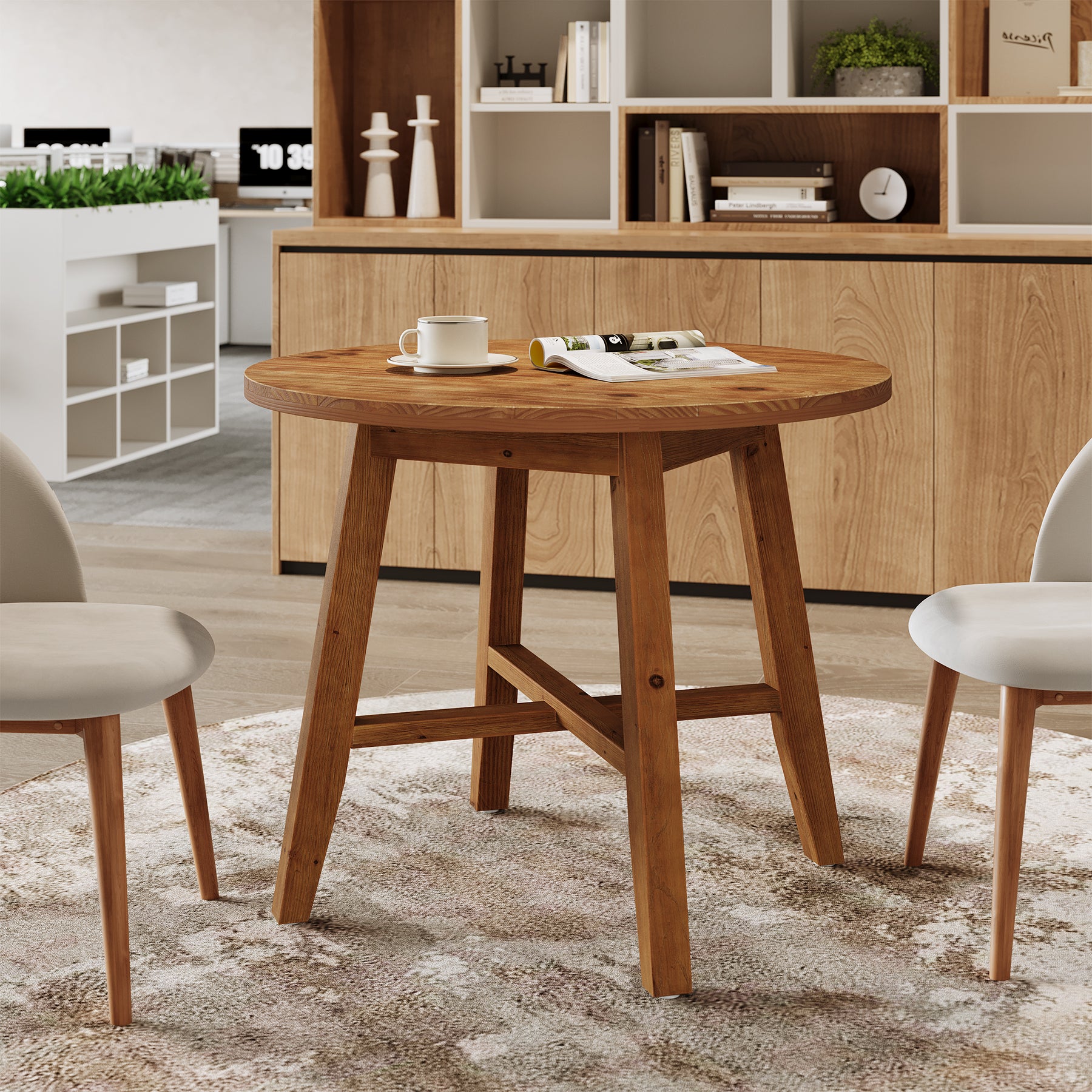 31.5" Solid Wood Round Conference Table for 2–4, Small Space Office Meeting Table