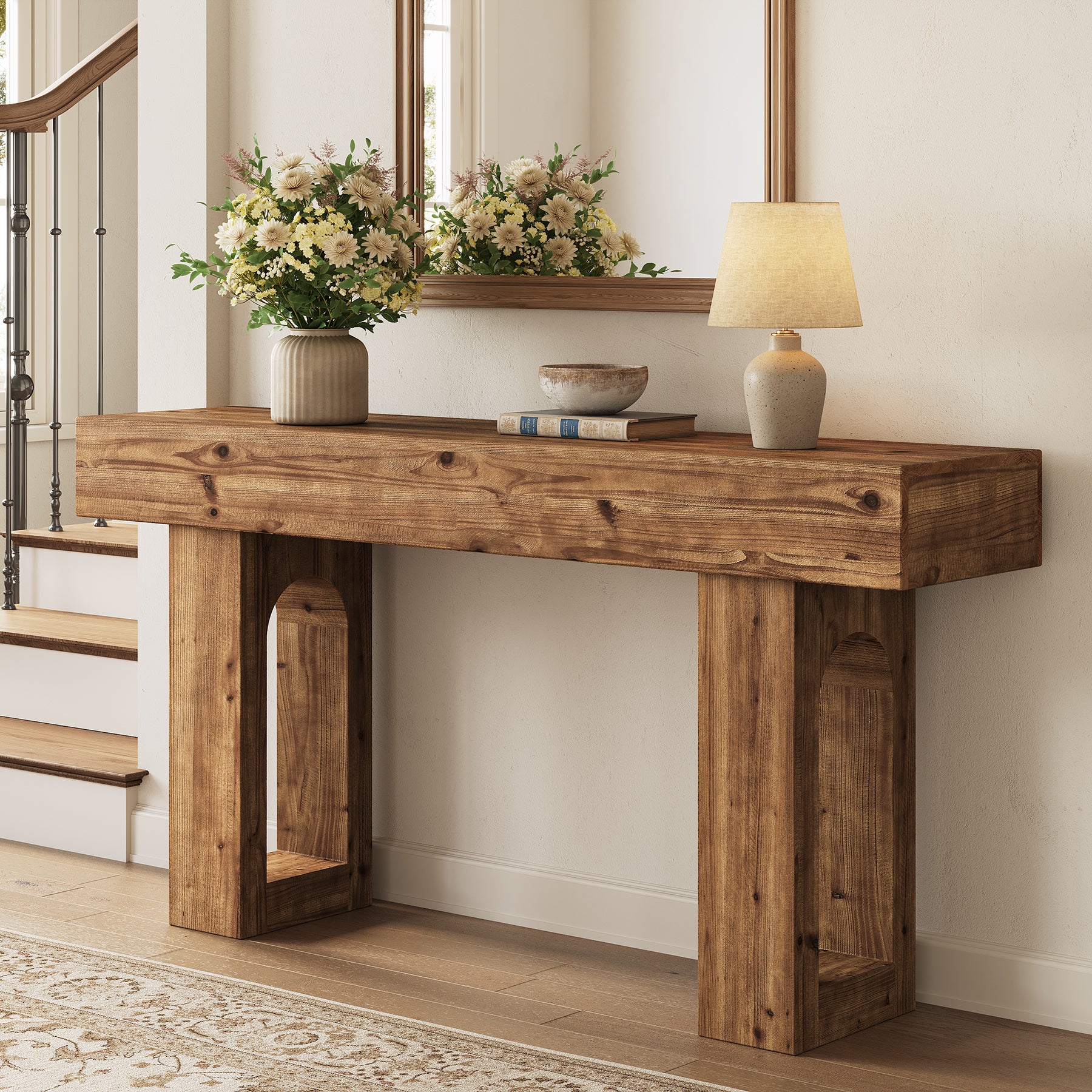 63" Solid Wood Console Table for Entryway, Farmhouse Sofa Table Behind Couch for Living Room