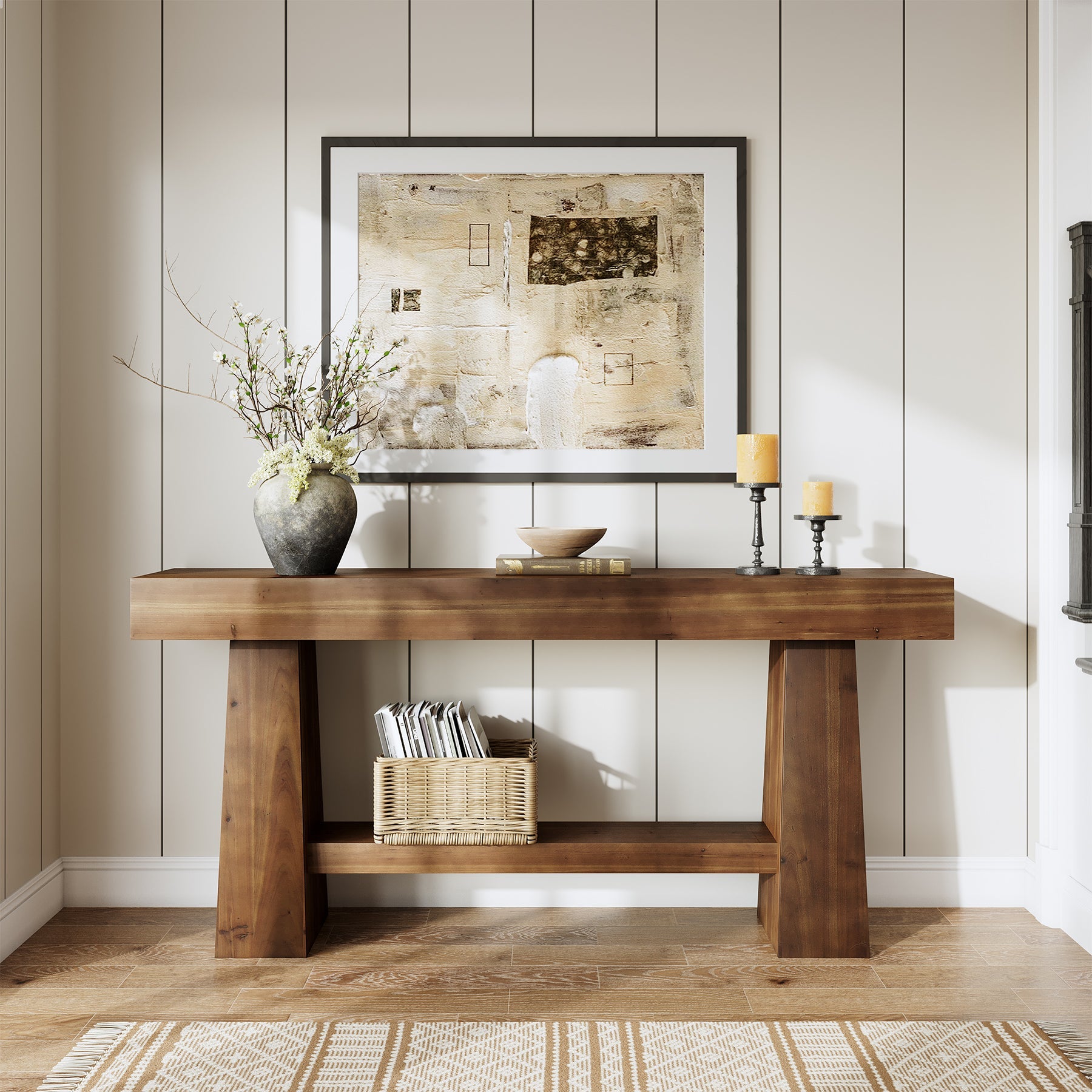 Tribesigns 63-Inch Solid Wood Console Table, Entryway Sofa Table with Storage for Behind Couch