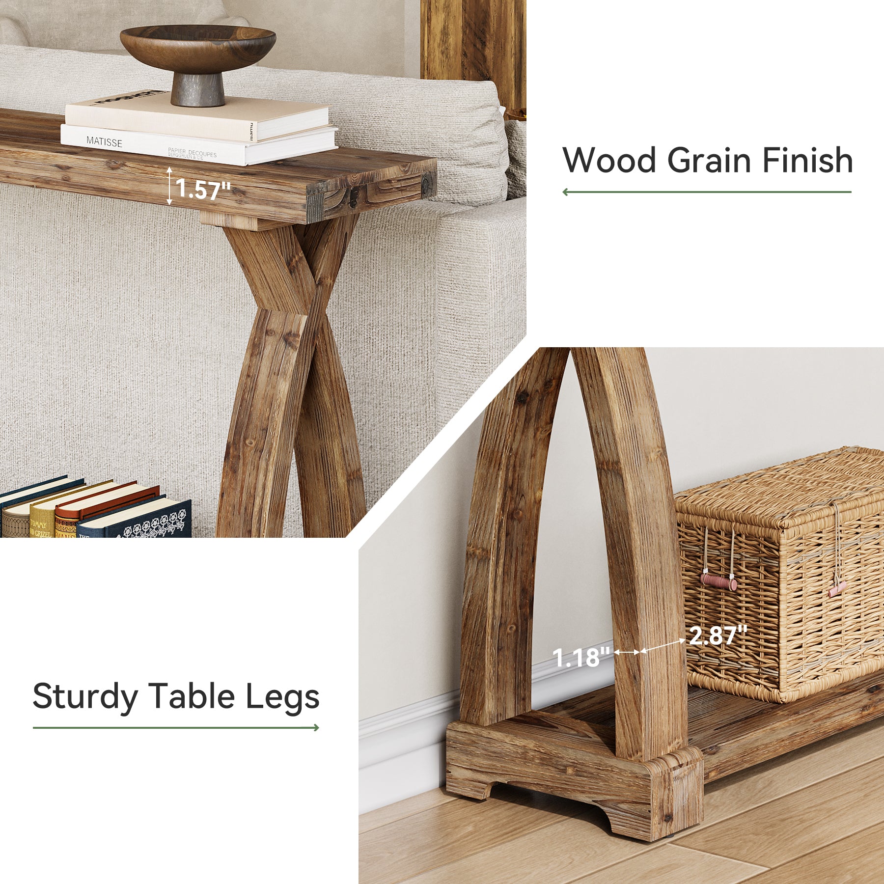 Tribesigns 63-Inch Solid Wood Console Table, Narrow Farmhouse Design with 2-Tier Storage for Entryway and Living Room