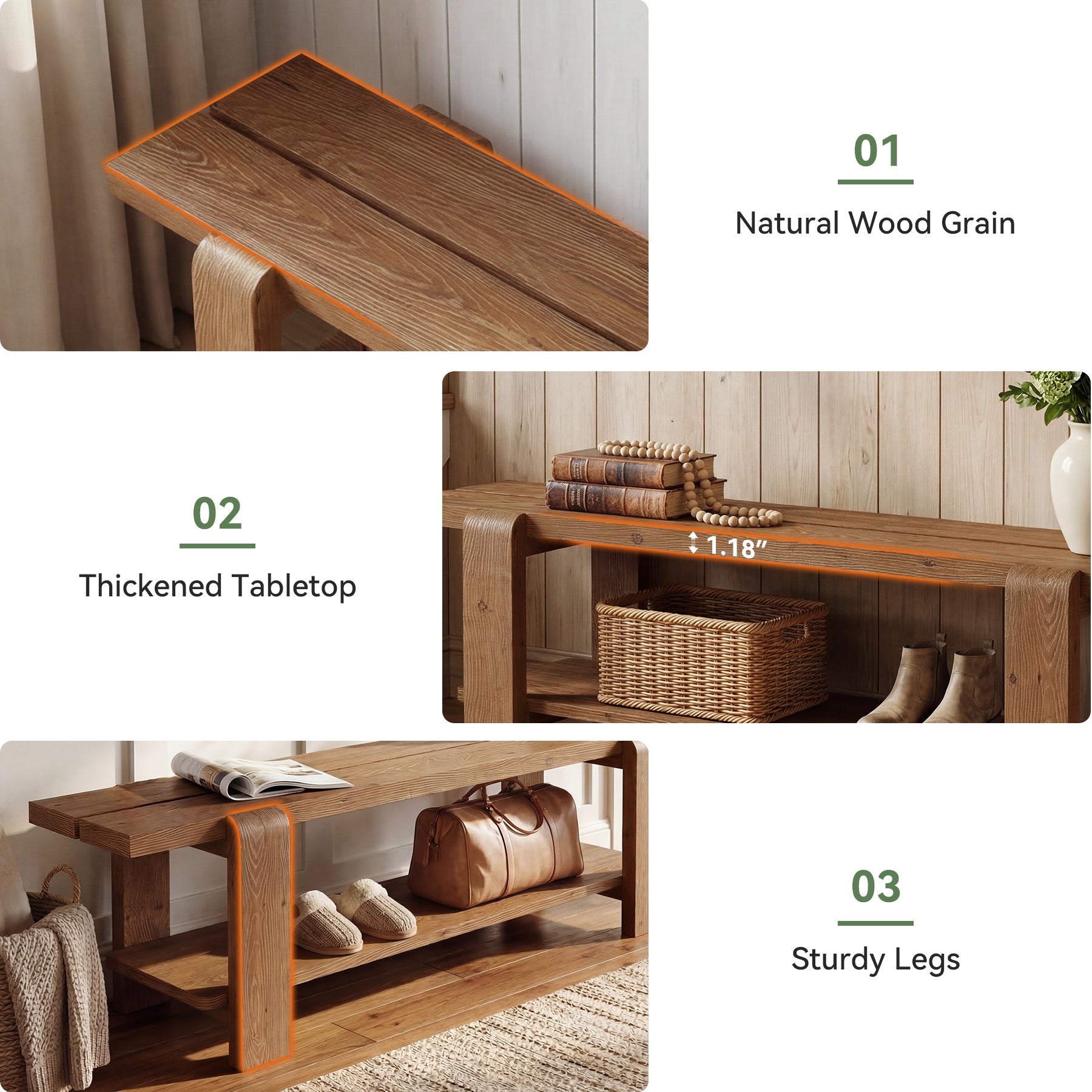 Tribesigns 63-Inch Solid Wood Entryway Bench, Shoe Storage Bench with 2-Tier Shelf for Hallway