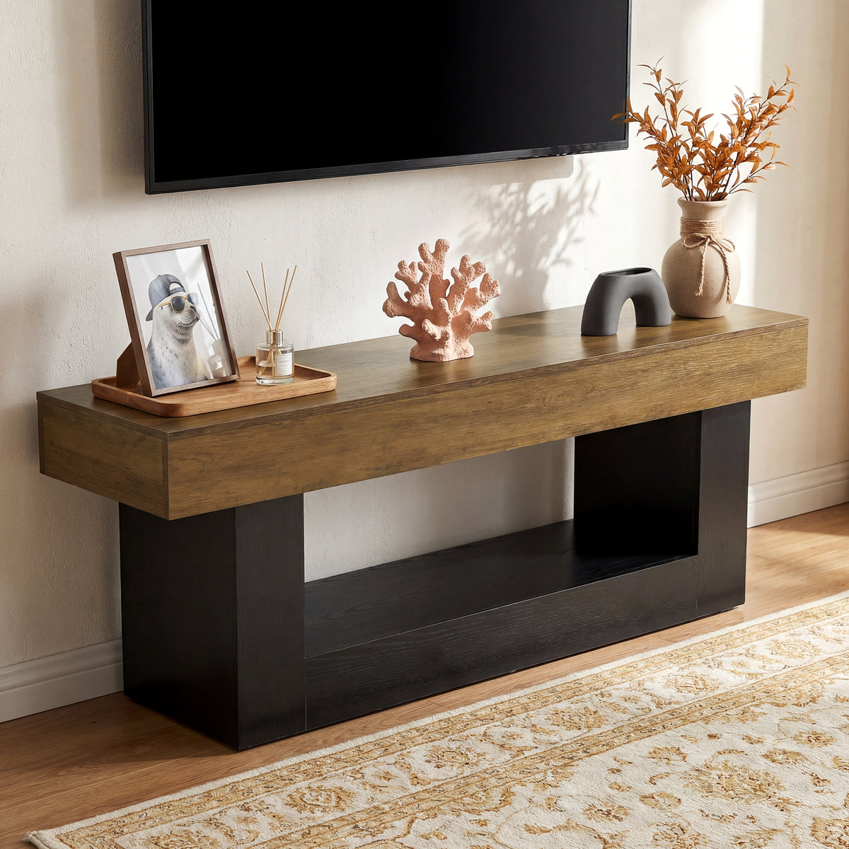Tribesigns 63 Inch TV Stand for 55-70 Inch TVs, Modern Media Console with U-Shaped Base and Open Storage