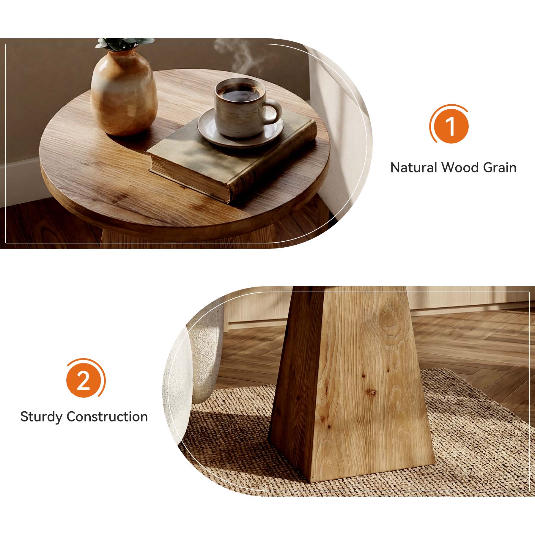 Tribesigns 18.9-Inch Round Solid Wood End Table with Trapezoid Base