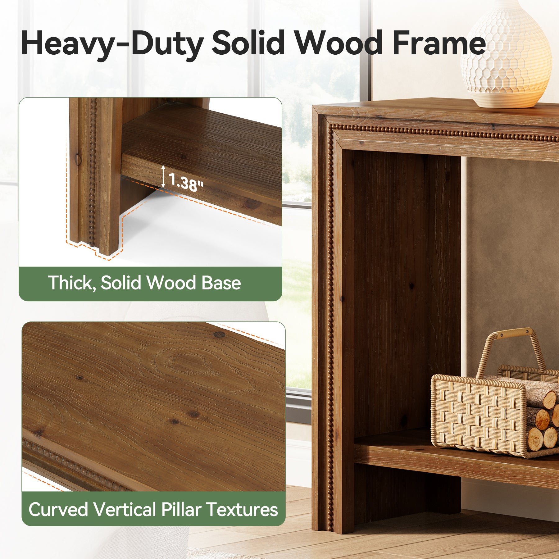 Tribesigns 63-Inch Solid Wood Console Table with Rivet Detailing and 2-Tier Storage Shelf, Farmhouse Narrow Entryway Table for Living Room Hallway and Entryway
