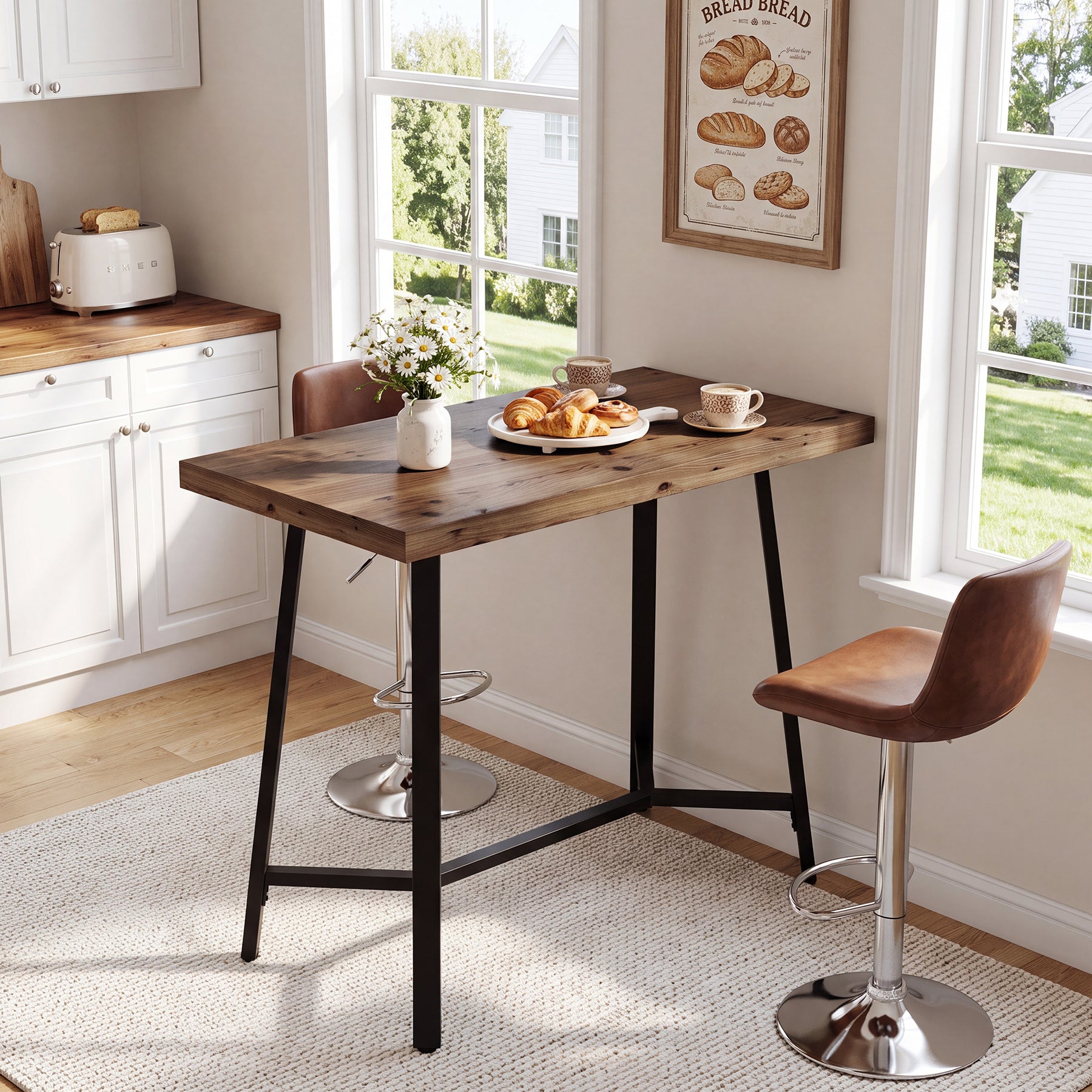 Tribesigns 41.3-Inch Solid Wood Bar Table with Footrest, Industrial Pub Table for Small Kitchens