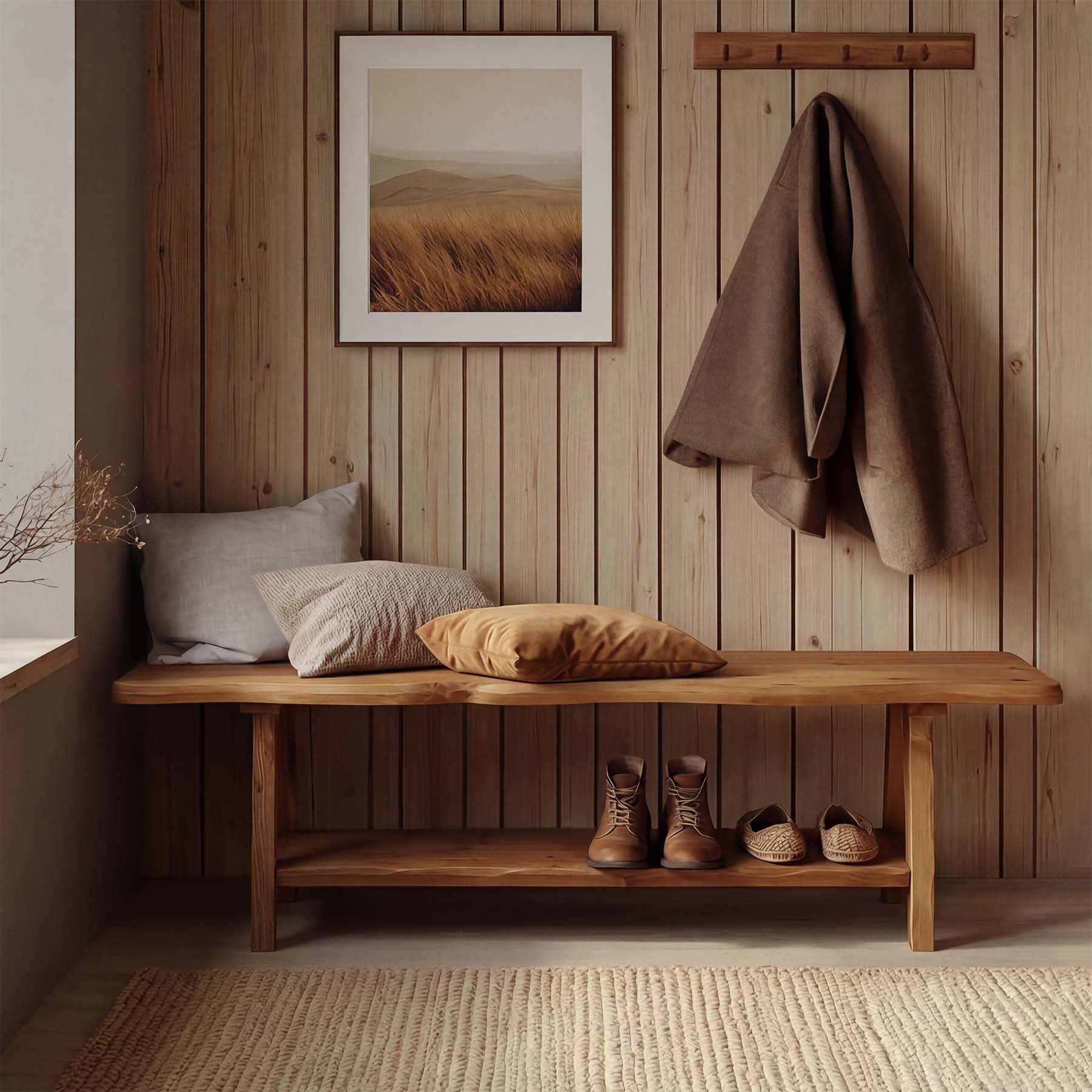 Tribesigns 55-Inch Solid Wood Entryway Bench with Live-Edge, 2-Tier Shoe Storage for Bedroom
