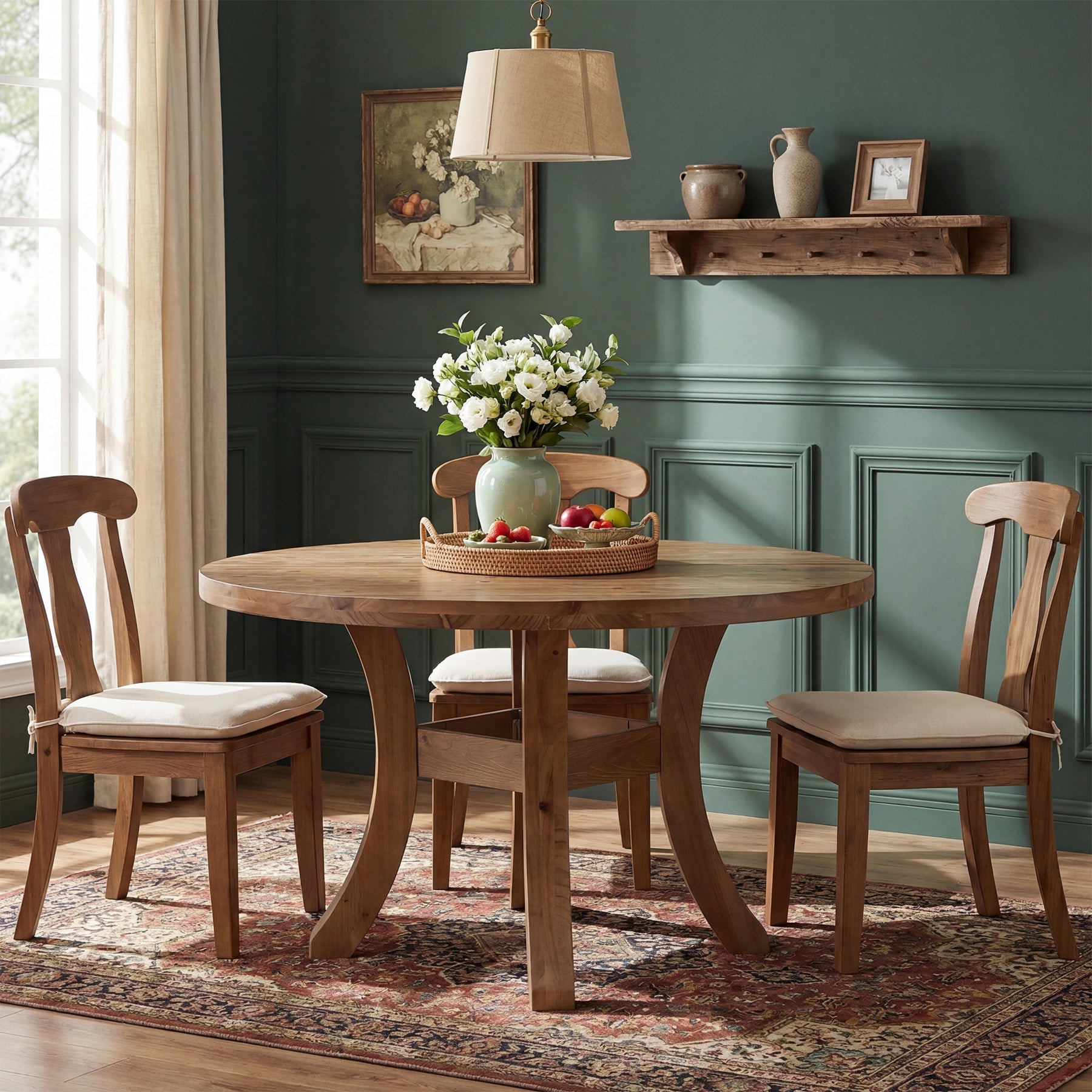 Tribesigns 47" Round Dining Table, Solid Wood Farmhouse Kitchen Table for 4-6 with Curved Legs