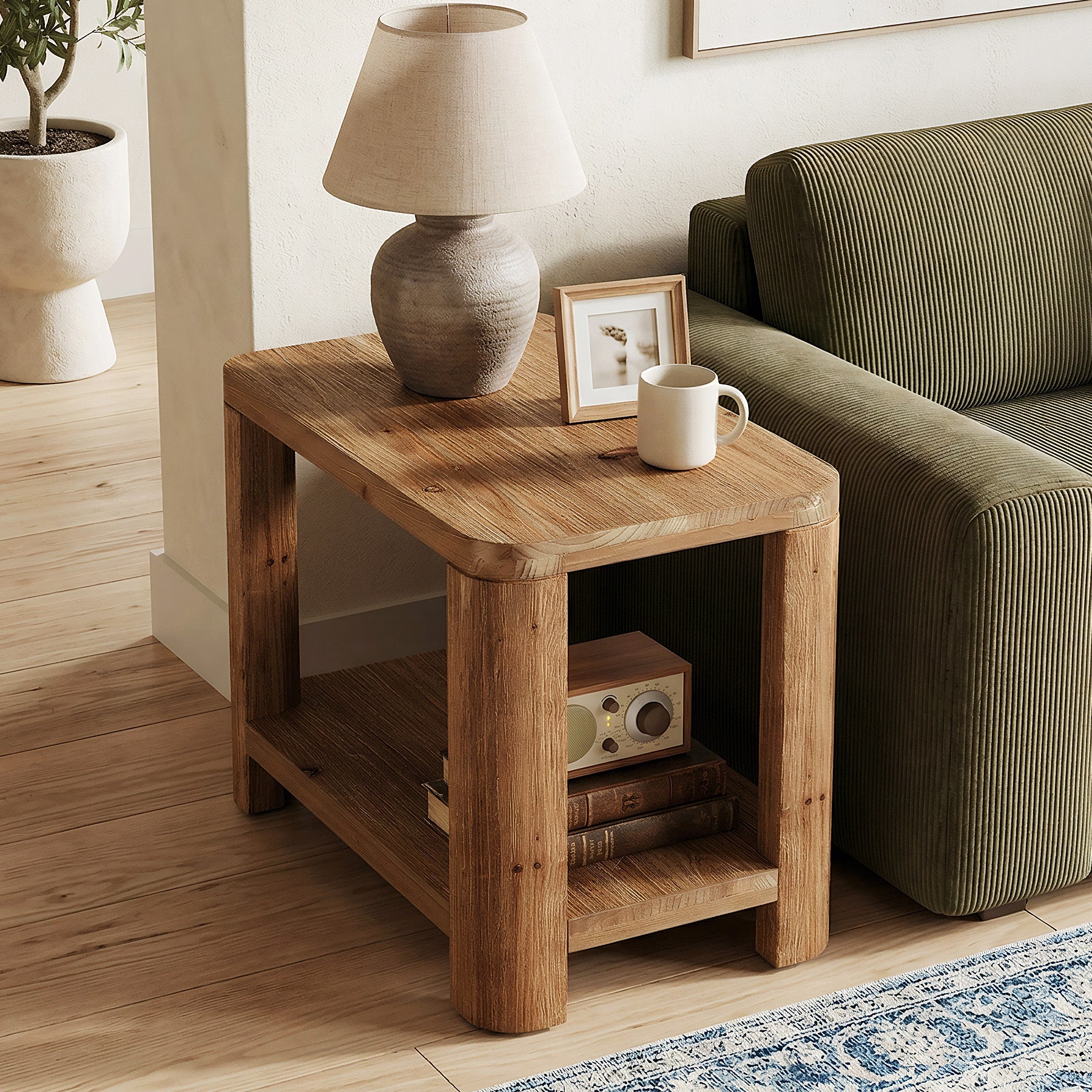 Tribesigns 27 Inch Solid Wood Side Table with 2-Tier Shelf, Farmhouse Bedside Table for Bedroom