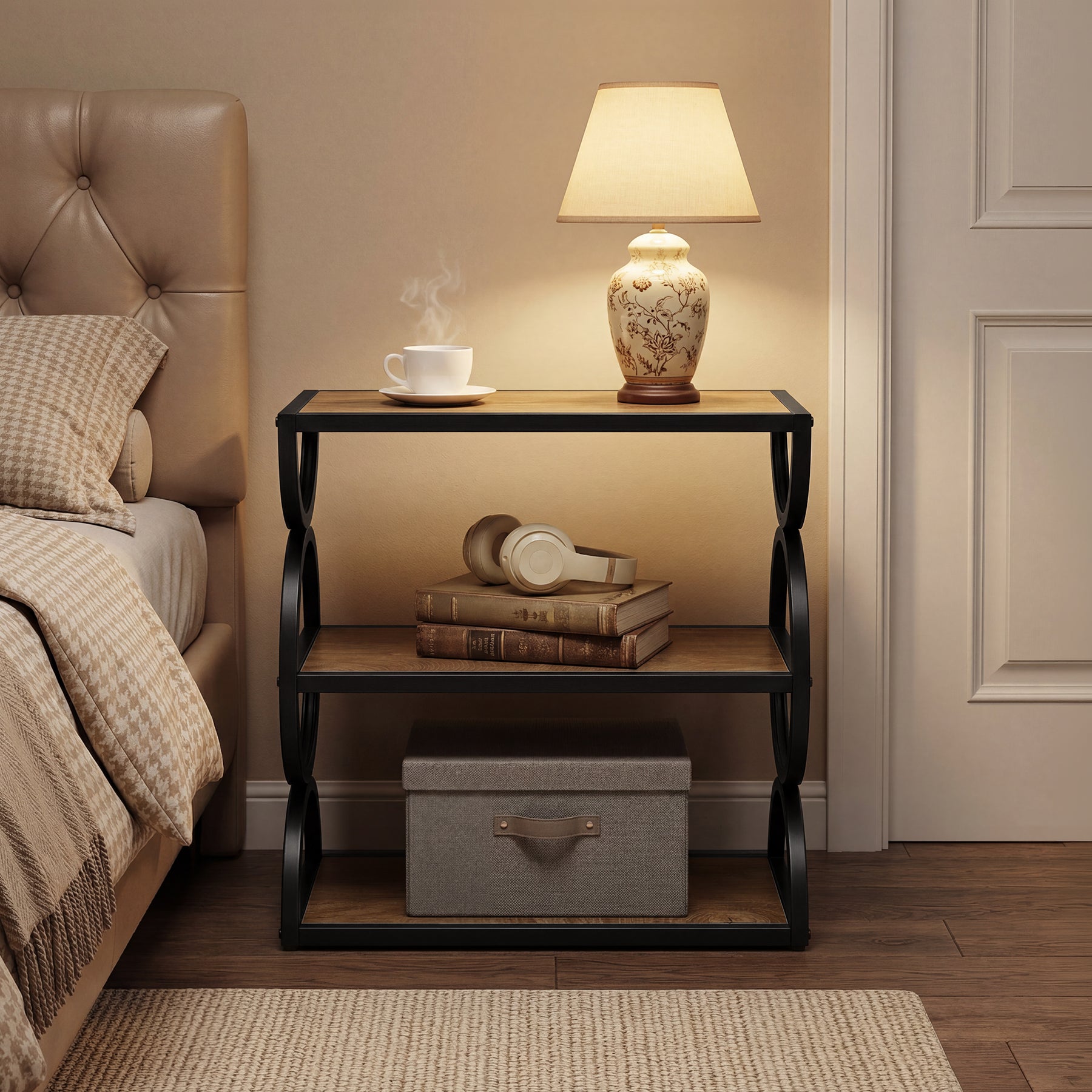 Tribesigns 23.6-Inch Nightstand with 3-Tier Storage Shelves and Circular Frame, Industrial Bedside Table for Bedroom and Small Spaces