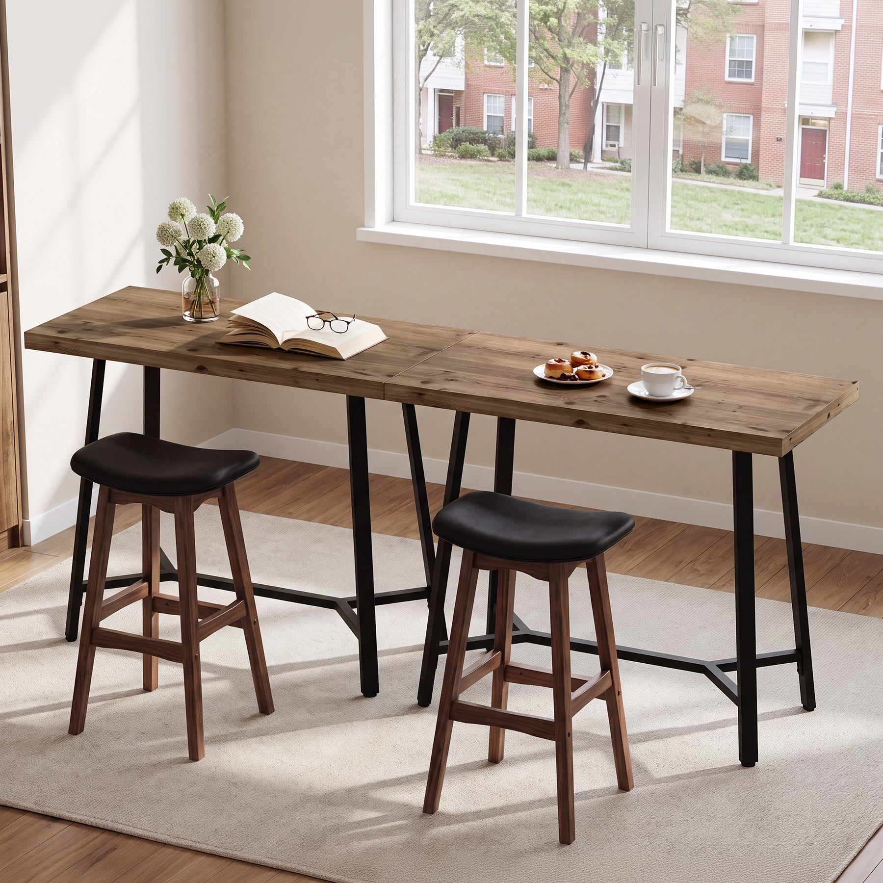 Tribesigns 41.3-Inch Solid Wood Bar Table with Footrest, Industrial Pub Table for Small Kitchens