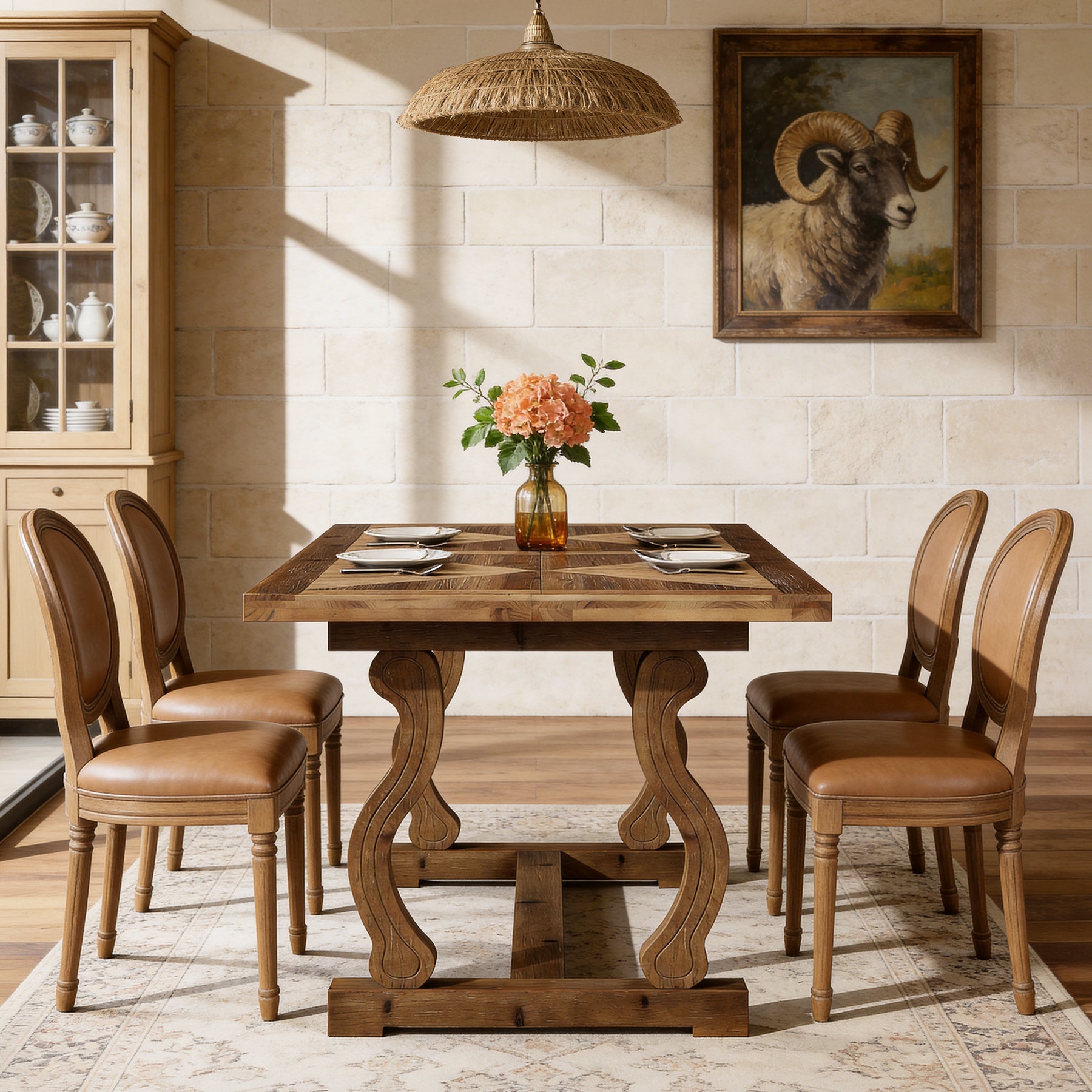 Tribesigns 63-Inch Solid Wood Dining Table with Diamond Parquetry, Farmhouse Table for Dining Room
