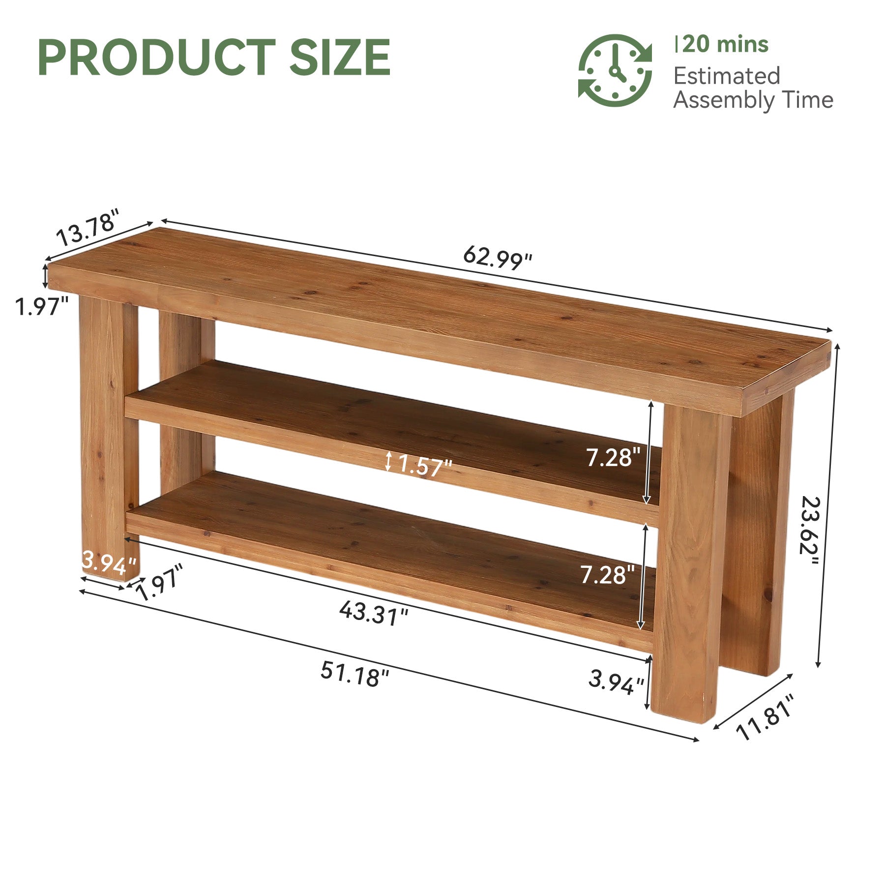 Tribesigns 63-Inch Solid Wood TV Stand, 2-Tier Media Console with Open Storage for Living Room