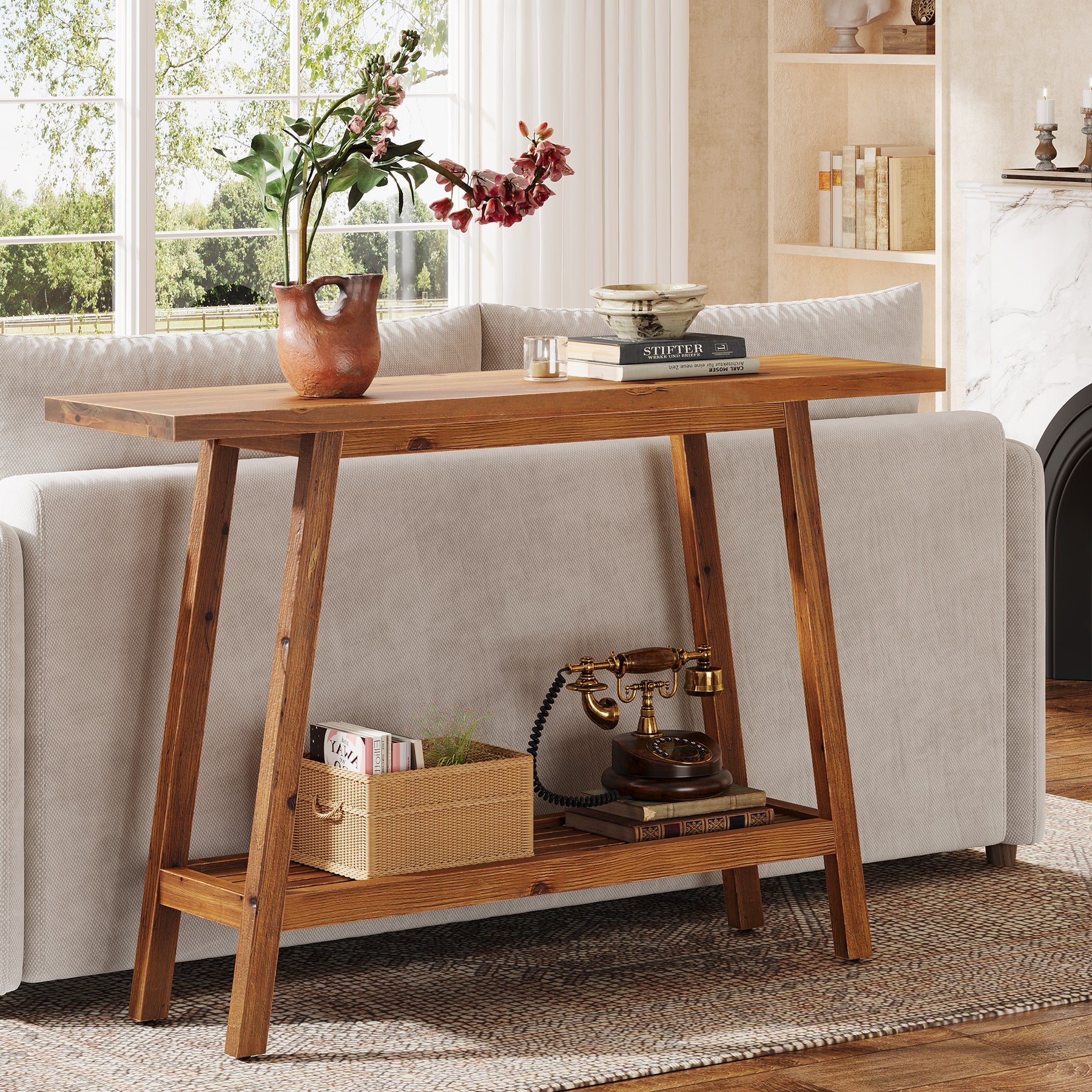 Tribesigns 41.3" Solid Wood Console Table, 2-Tier Entryway Table for Hallway