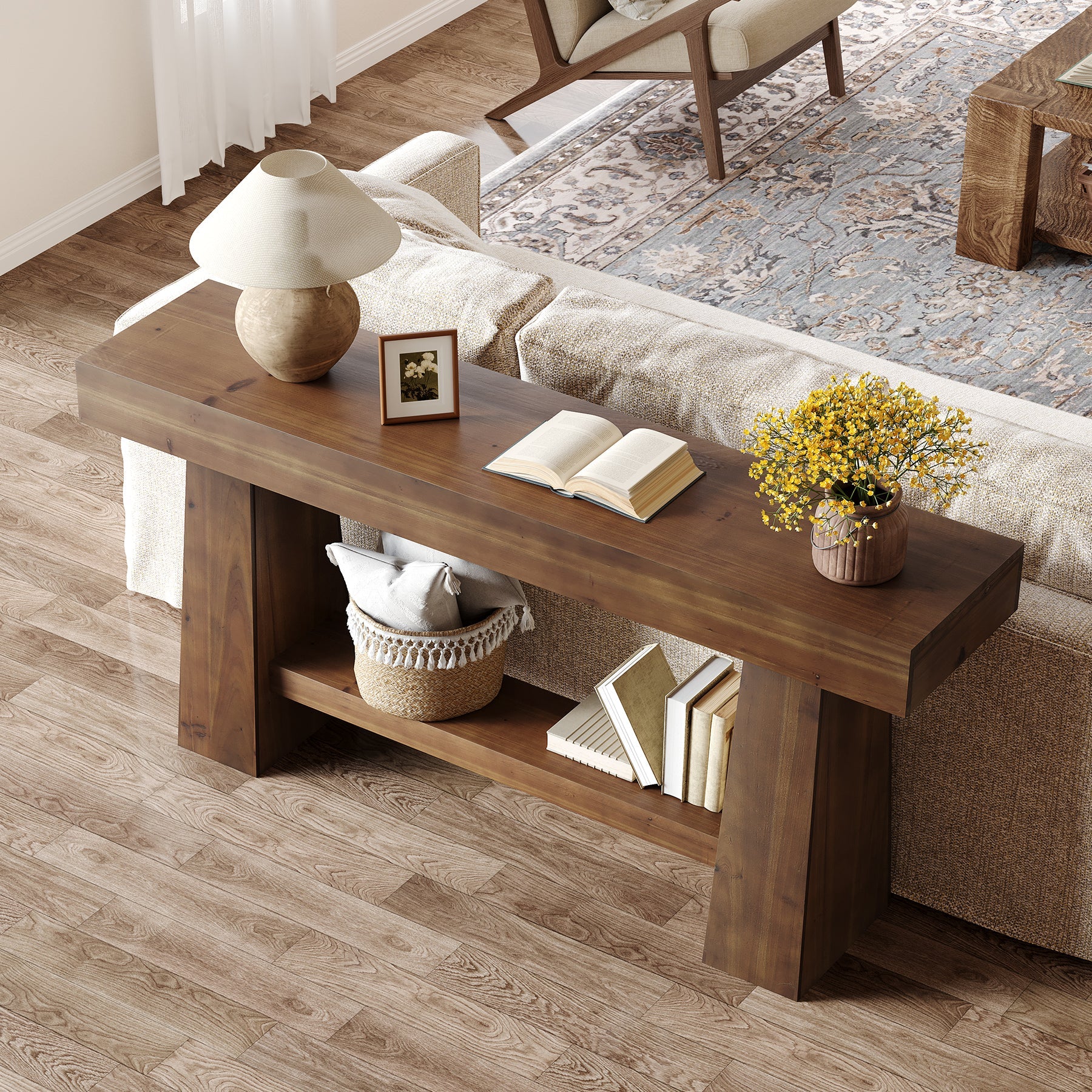 Tribesigns 63-Inch Solid Wood Console Table, Entryway Sofa Table with Storage for Behind Couch