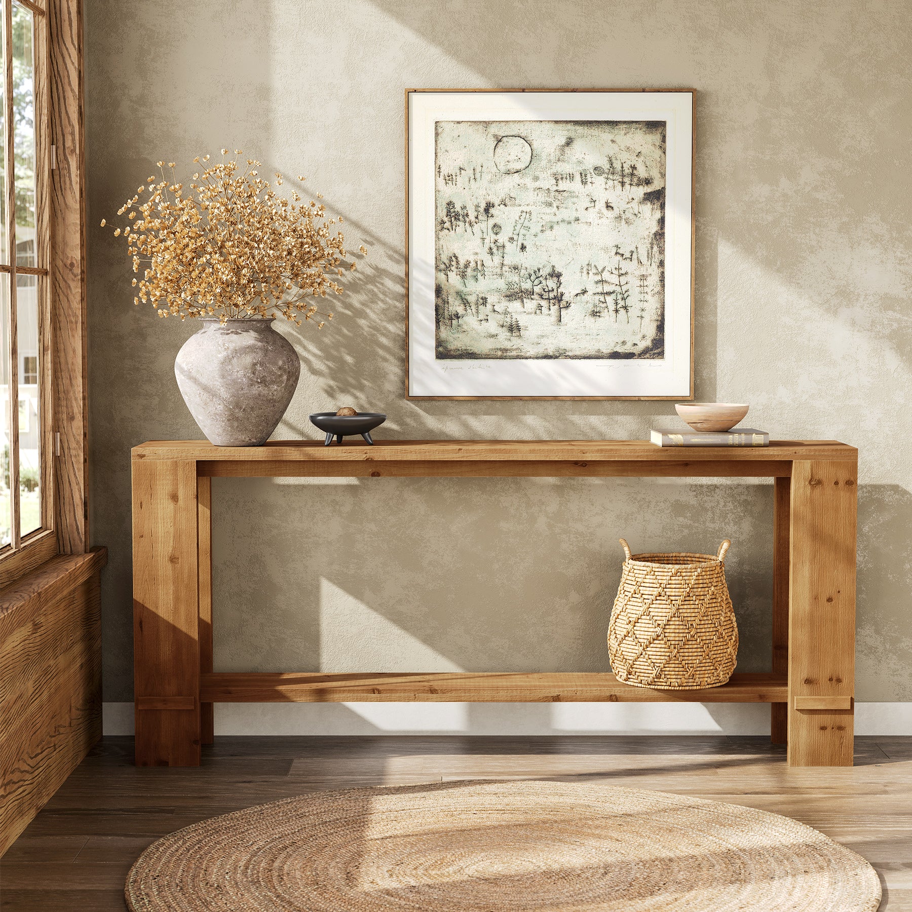 Tribesigns 70.9-Inch Solid Wood Console Table, 2-Tier Hallway Table